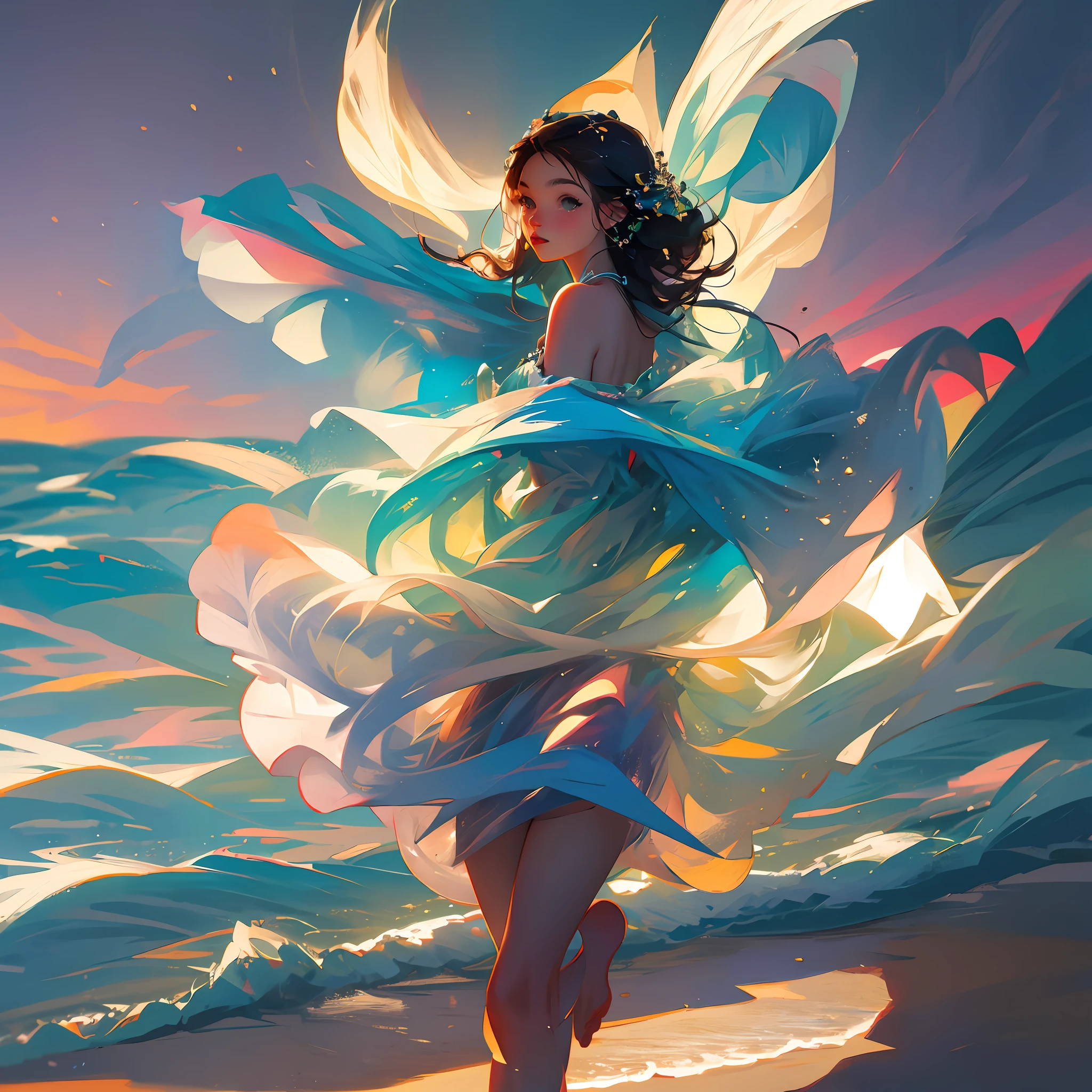 Beautiful girl in the sea dancing on the beach --auto --s2