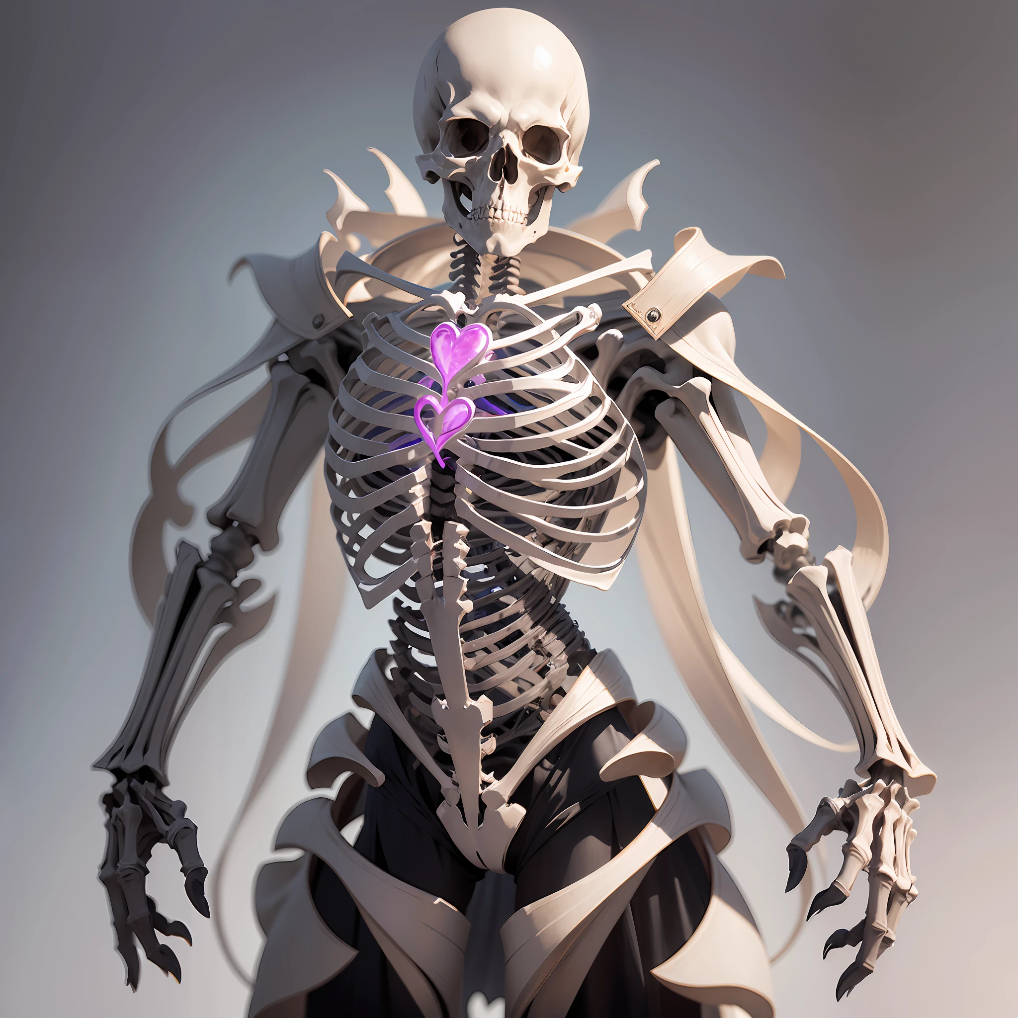 The design unfurls before your eyes, a starkly realistic human skeleton, each bone etched with meticulous detail, cradling a heart that pulses with lifelike color and other organs, each rendered with an artist's precision, nestled within the protective cage of ribs --auto --s2