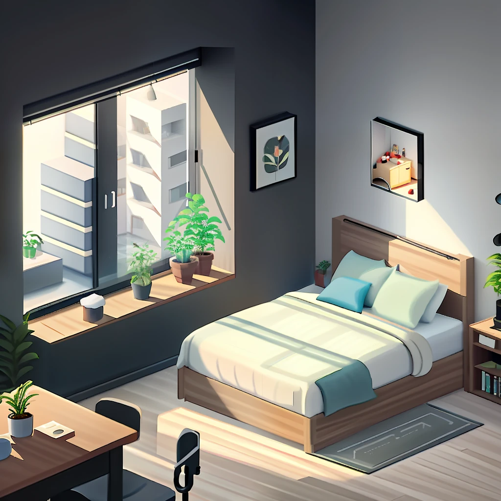 isometric, interior, living, square, room