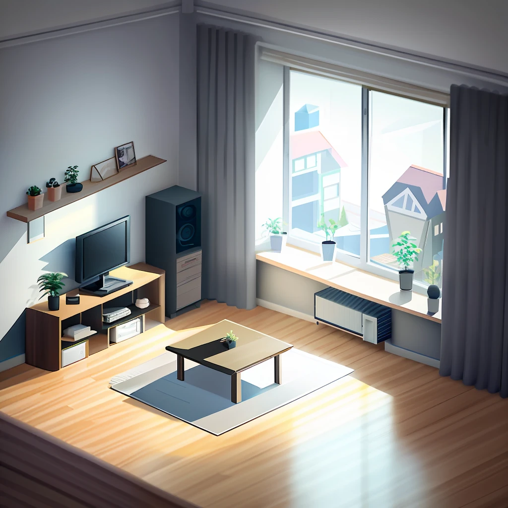 isometric, interior, living, square, room