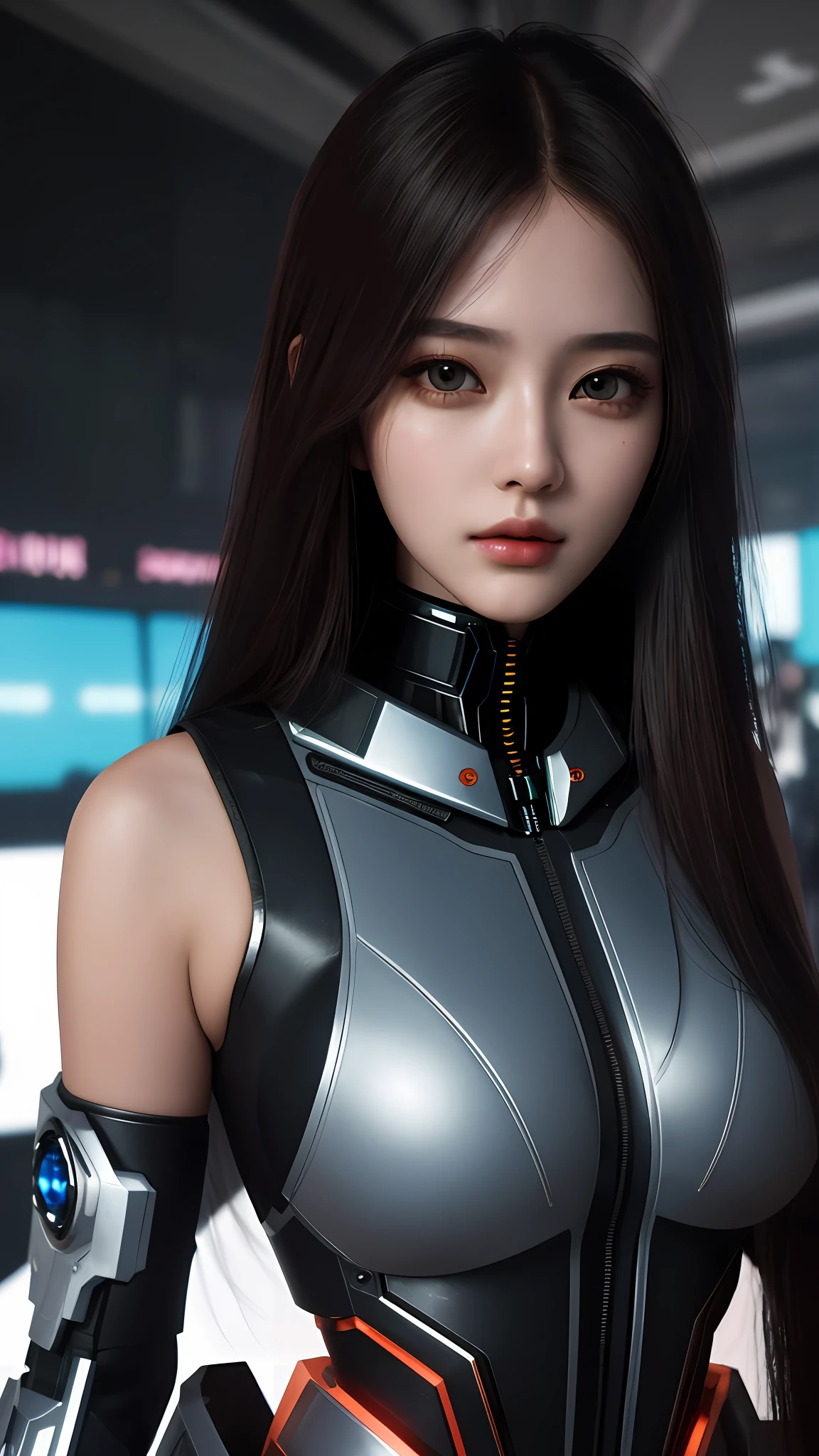 (8k, masterpiece, best quality), ultra-detailed, detailed beautiful round eyes, beautifully detailed face, high quality, high resolution, cyberpunk girl wearing sexy outfit, massive breast, mecha girl, long straight hair, ruins, elegant, --s2