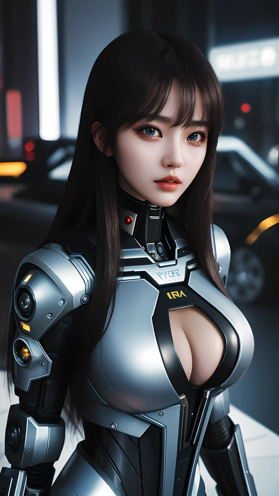 (8k, masterpiece, best quality), ultra-detailed, detailed beautiful round eyes, beautifully detailed face, high quality, high resolution, cyberpunk girl wearing sexy outfit, massive breast, mecha girl, long straight hair, ruins, elegant, --s2