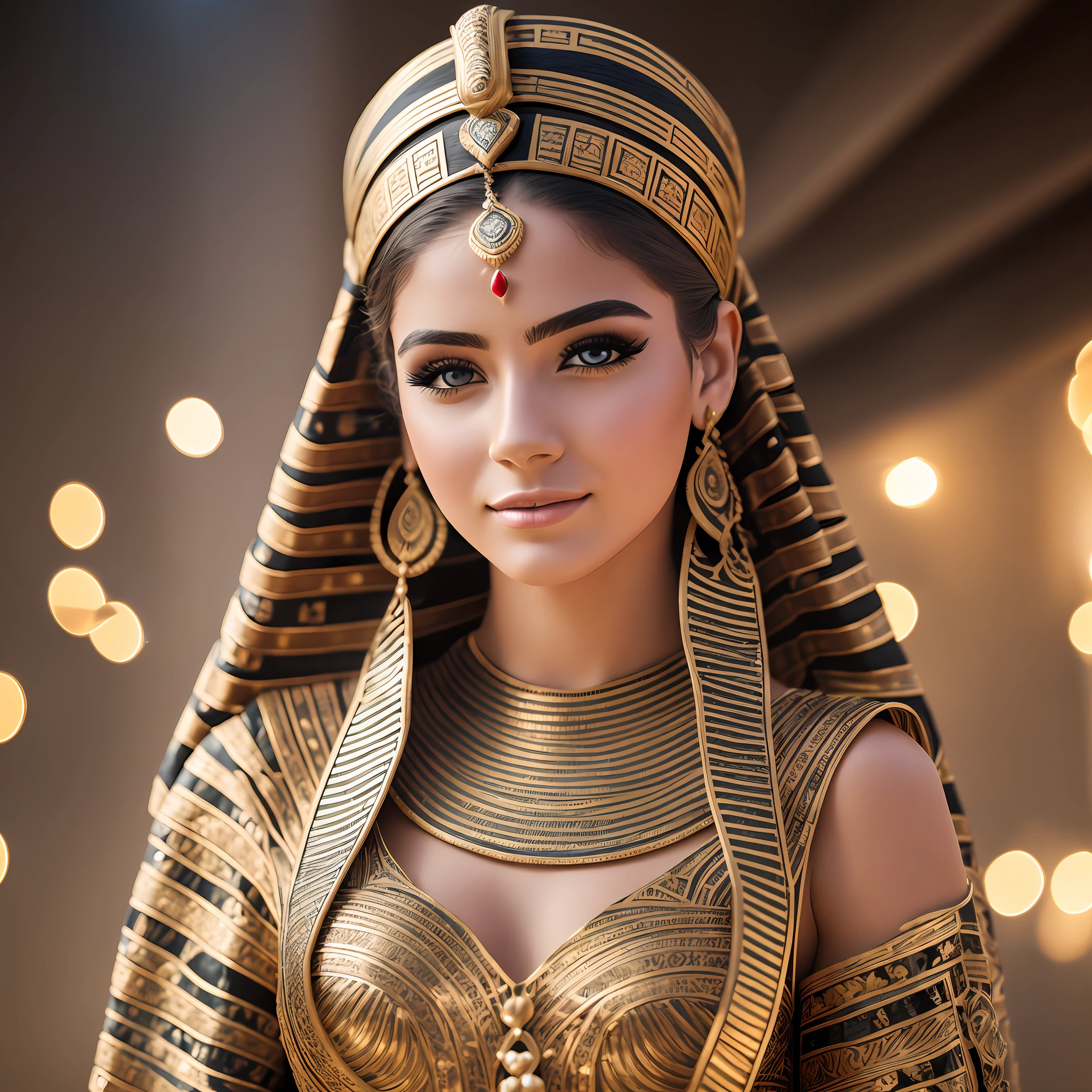 [full length portrait] [18-23 Years Old european female fashion model] [dressed like a ancient egypt style] [Happy expression on face] [Environment: night street][type of illumination: dramatic lighting], extremely realistic, 8k, insane details, intricate details, beautifully color graded,Color Grading, Editorial Photography, Photography, Bokeh, taken with a 60mm lens, ISO 300, f/4, 1/200th --ar 9:16 --auto --s2