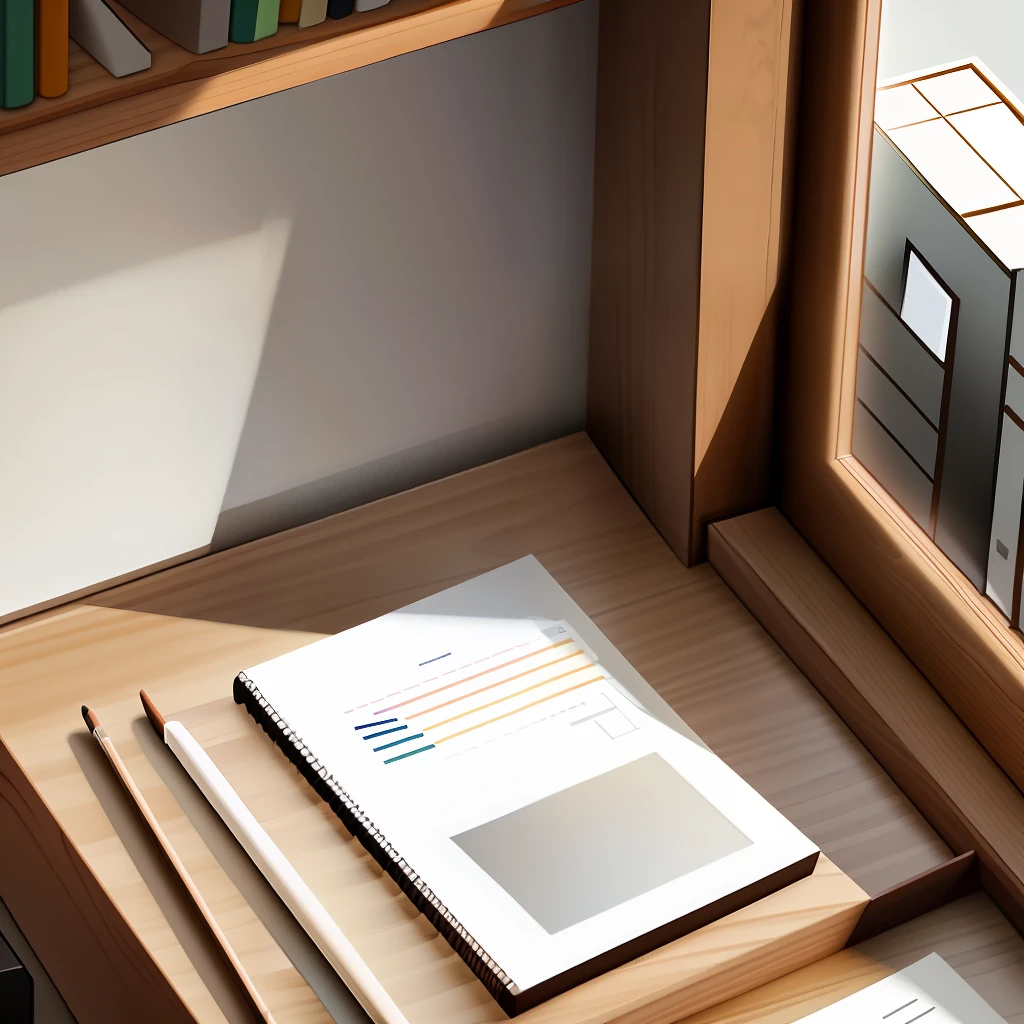 isometric, interior, study, square, wooden
