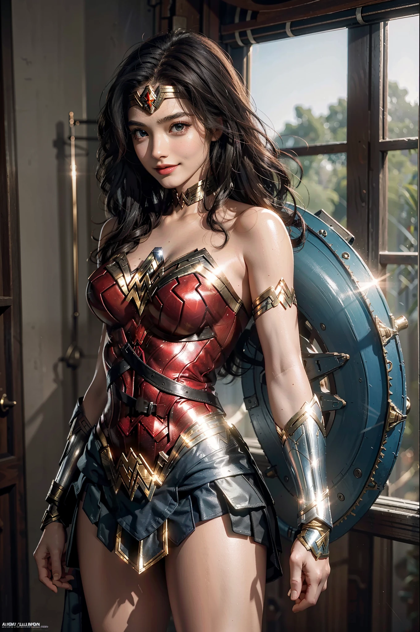 Best Quality, Masterpiece, Super High Resolution, 1girl, Wonder Woman, Glowing Skin, Light Smile,