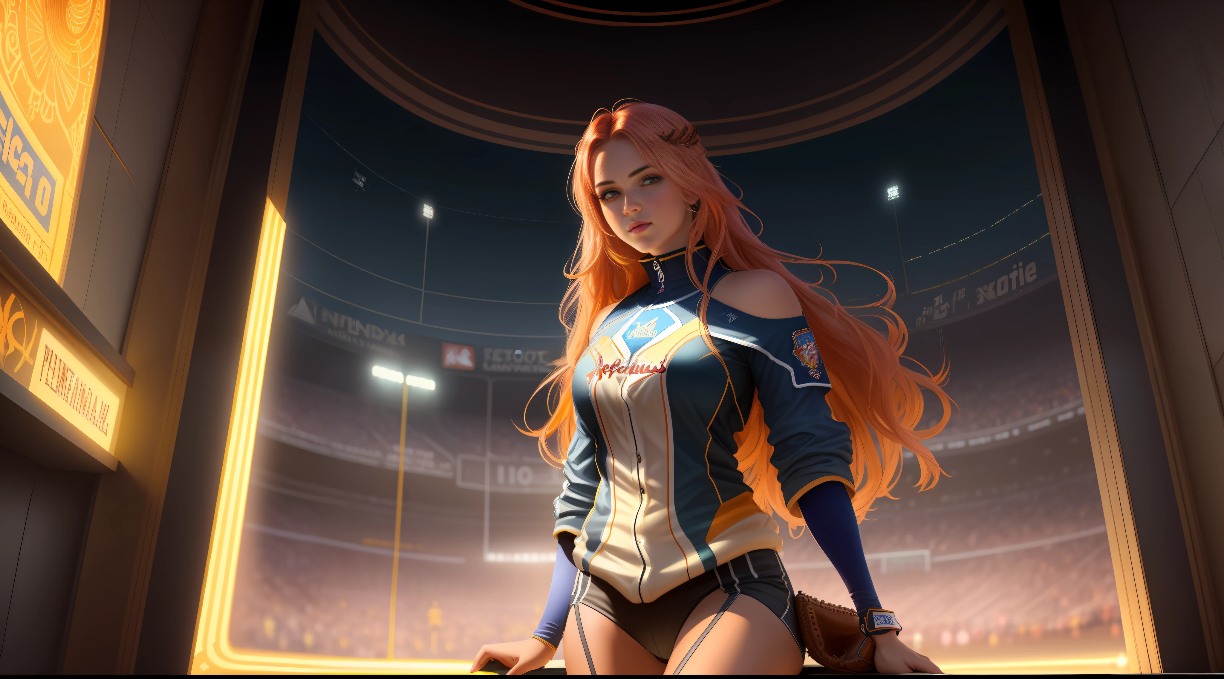 Teddi Mansueto, full body potrait of a photorealistic beautiful woman, (spectating a baseball game:1.5), hands in pockets:1.25, staring at camera in front, intense coloration fantasy, light hair, a stunning realistic photograph 20 years , random colored hair, (St Louis Cardinals fan fashion:1.3), random color eyes, full body, cover, hyperdetailed painting, luminism, octane render, Bar lighting, complex, 8k resolution concept art portrait by Martina Fačková and Prywinko Art, Artgerm, WLOP, Alphonse Mucha, Tony Taka, fractal isometrics details bioluminescence, hypereallistic cover photo awesome full color, hand drawn, bright, gritty, realistic, davinci, erte .12k, intricate. hit definition , cinematic,Rough sketch, mix of bold dark lines and loose lines, bold lines, on paper , real life human