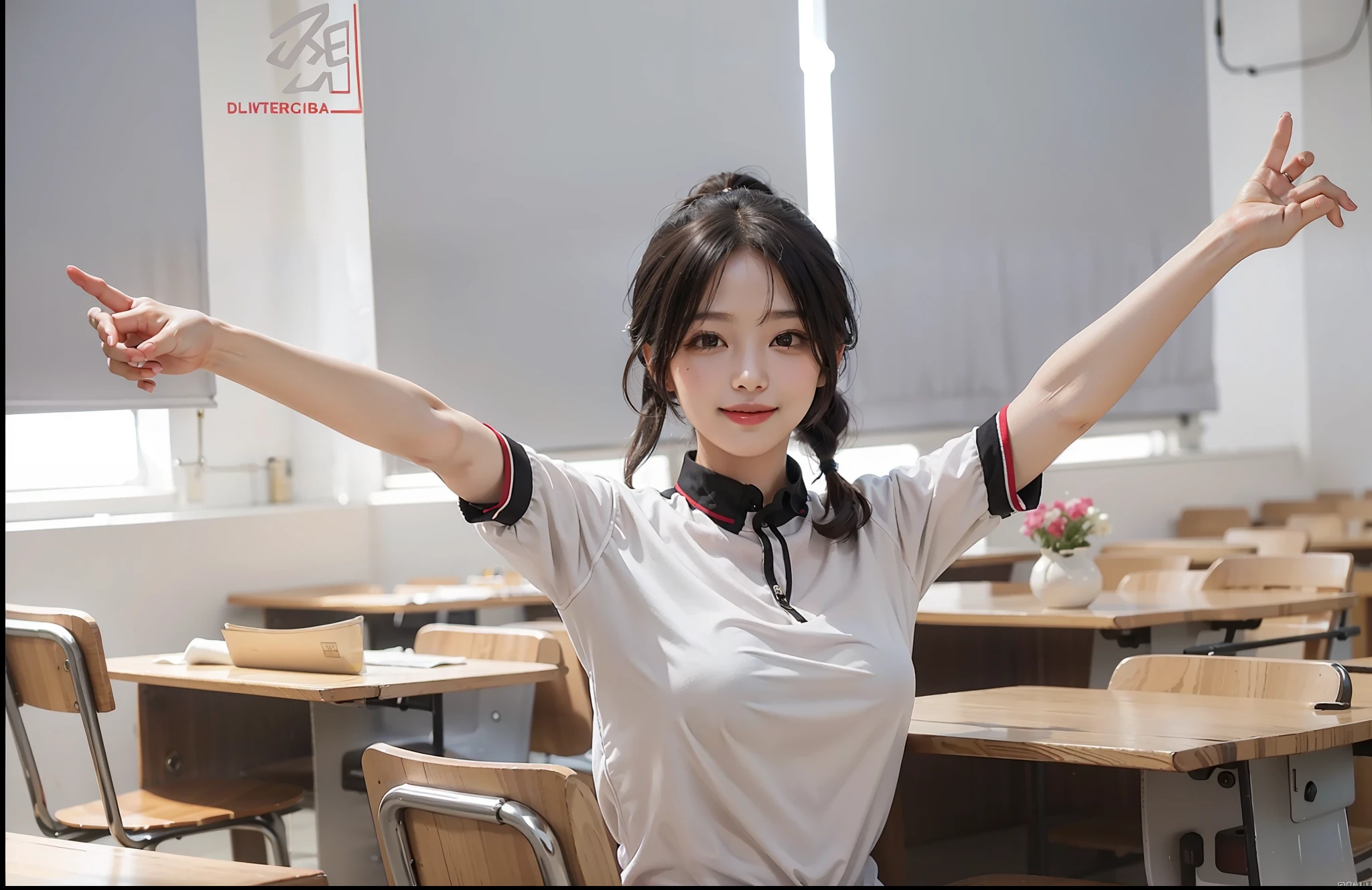 High quality, 4k, rich details, 1girl dominance, beauty, single ponytail, long hair, seductive smile, cute, faintly bra