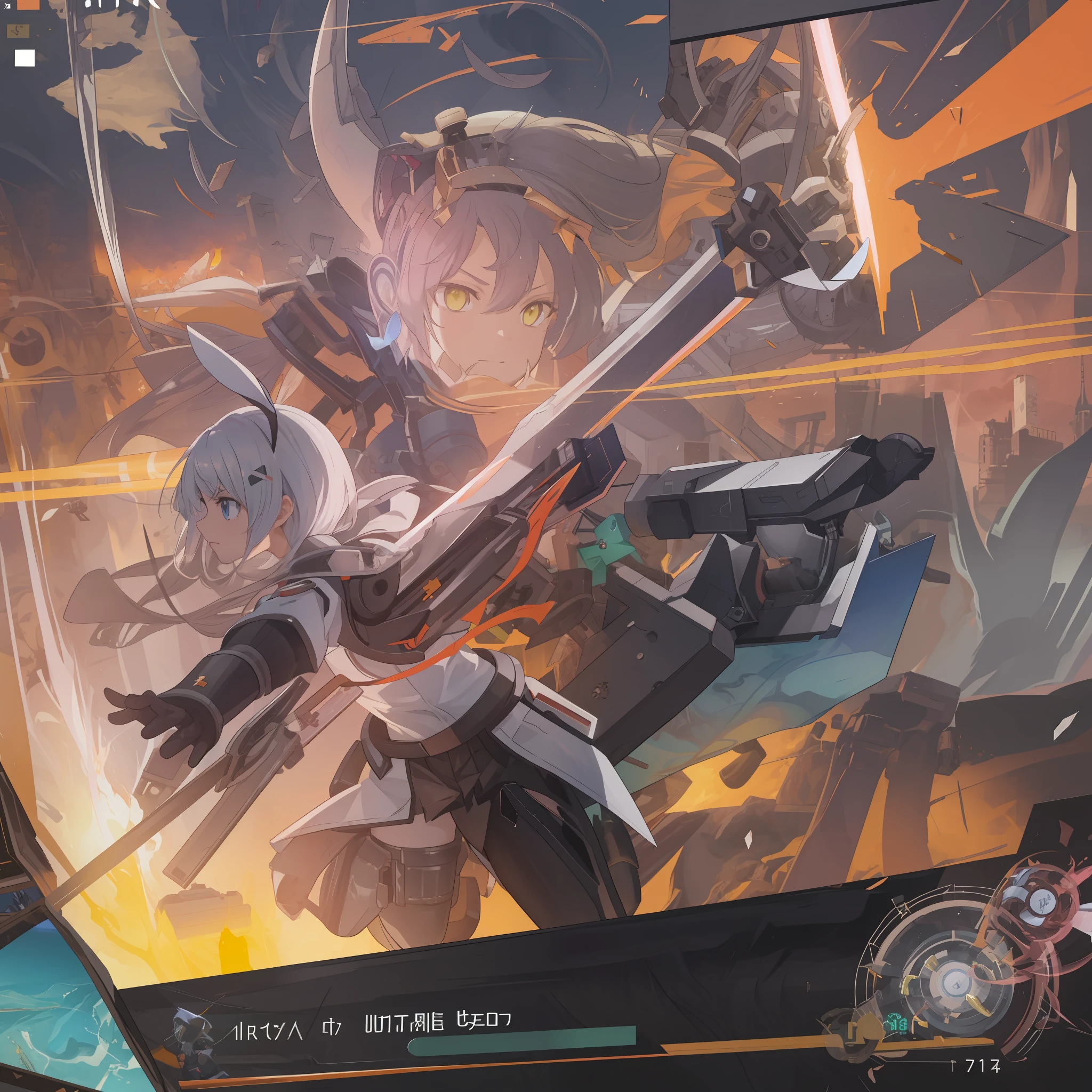 arafed image of a girl in a school uniform holding a sword, in-game, in - game, gameplay screenshot with ui, in - game screen shot, battroid mode, gear aurora, screen capture, pc screenshot, ingame image, kantai collection arcade, insanity girl summon her death, hd screenshot, inspired by Li Chevalier, screen cap