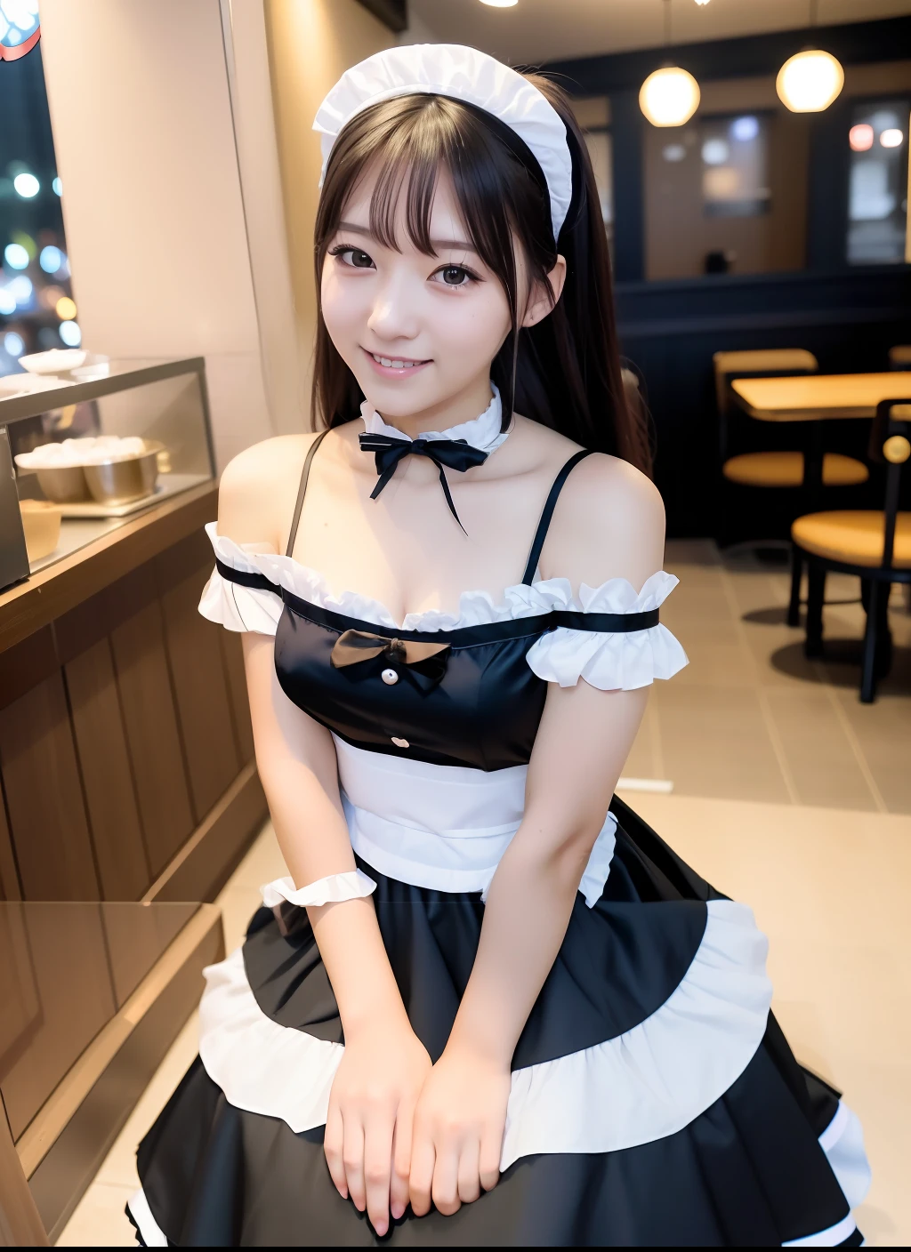 there is a woman in a maid outfit posing for a picture, gorgeous maid, wearing maid uniform, japanese maid cafe, anime girl in a maid costume, maid outfit, maid dress, maid costume, maid, cosplay of a catboy! maid! dress, french maid, anime girl cosplay, loli, ( waitress ) girl, taken with canon eos 5 d mark iv
