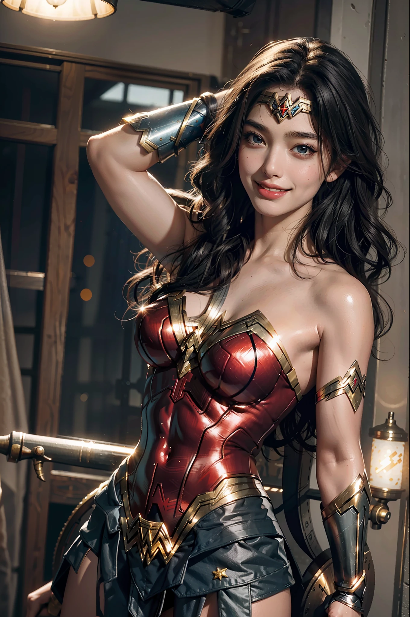 Best Quality, Masterpiece, Super High Resolution, 1girl, Wonder Woman, Glowing Skin, Light Smile,