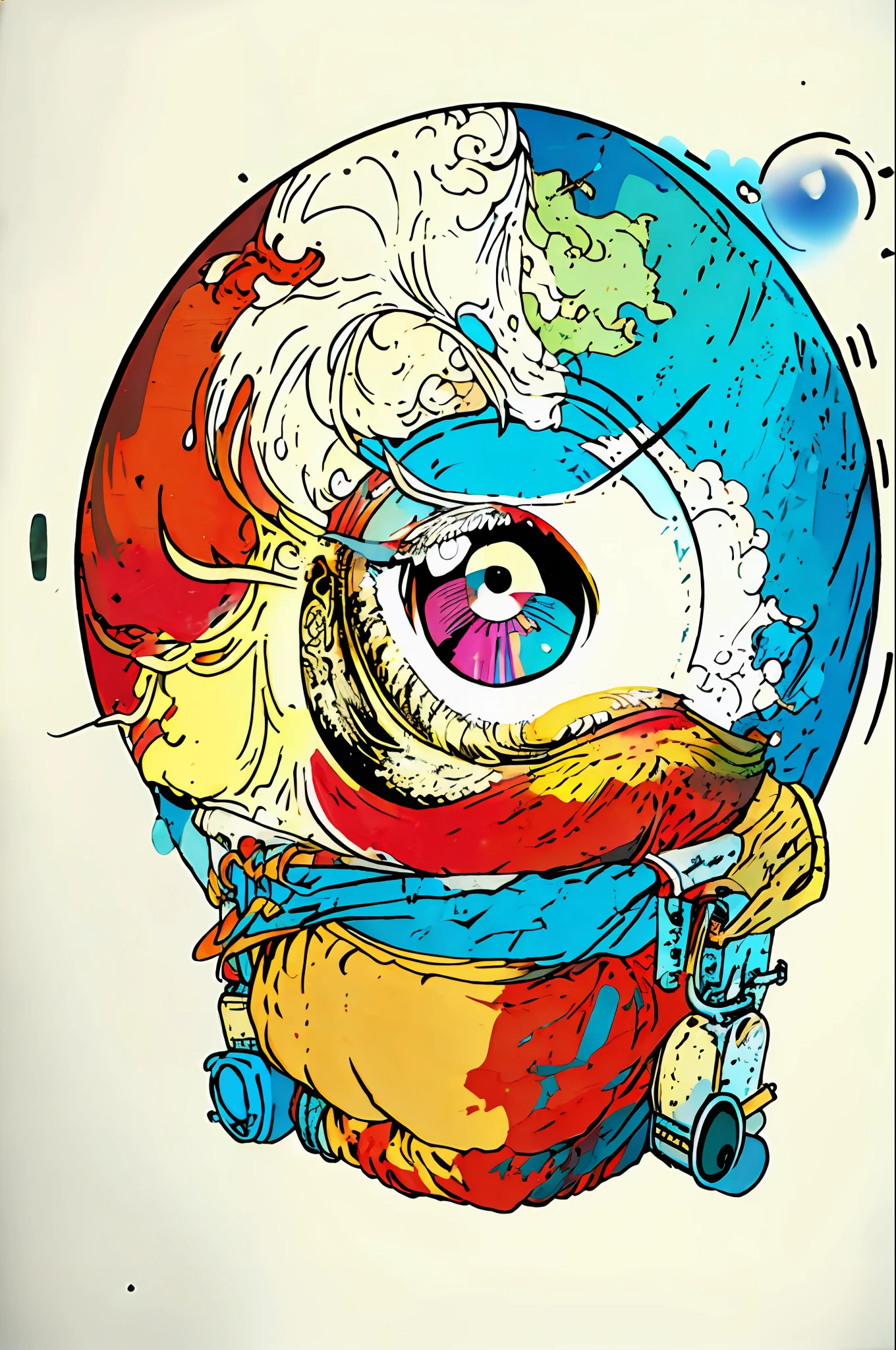 hands, colorful, vintage style, (t-shirt design), masterpiece realistic volumetric light, eyes, lots of eyes