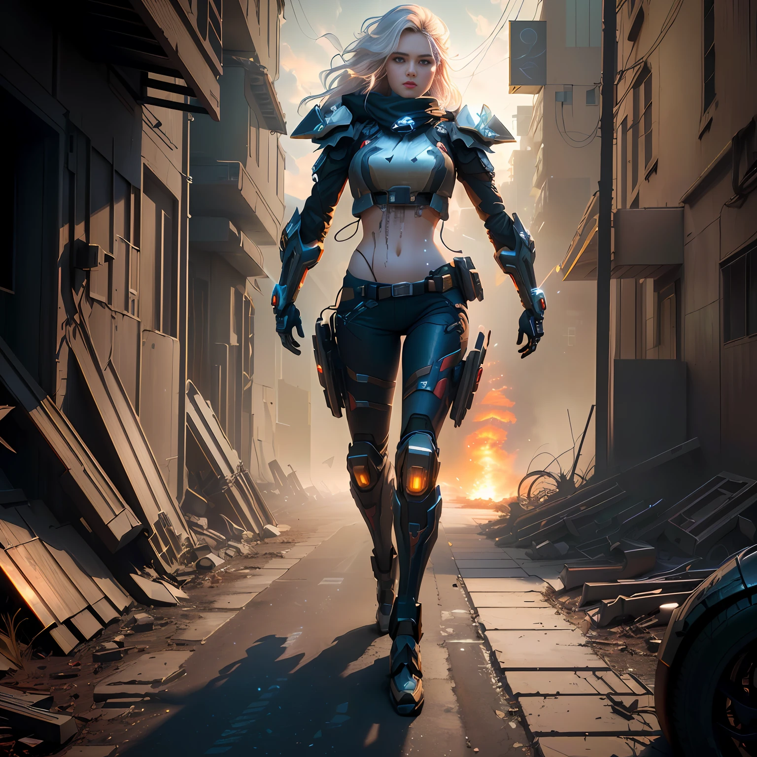 ((Best quality)), ((masterpiece)), (highly detailed:1.3), 3D,Shitu-mecha, beautiful cyberpunk women with her mecha in the ruins of city from a forgoten war, ancient technology,HDR (High Dynamic Range),Ray Tracing,NVIDIA RTX,Super-Resolution,Unreal 5,Subsurface scattering,PBR Texturing,Post-processing,Anisotropic Filtering,Depth-of-field,Maximum clarity and sharpness,Multi-layered textures,Albedo and Specular maps,Surface shading,Accurate simulation of light-material interaction,Perfect proportions,Octane Render,Two-tone lighting,Low ISO,White balance,Rule of thirds,Wide aperature,8K RAW,Efficient Sub-Pixel,sub-pixel convolution,luminescent particles,light scattering,Tyndall effect