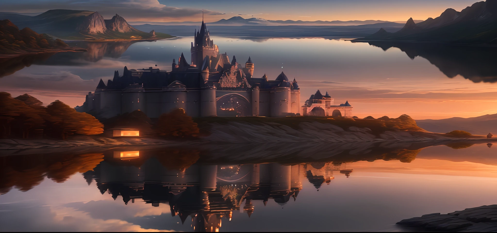 360 panorama, masterpieces, top quality, high quality, highly detailed CG Unity 8k wallpapers, landscapes, perfect reflections, wonderful sleep. Outdoors, Sky, Clouds, Dusk, Man, Castle, Magnificent Castle. Break your imagination, breathtaking, mountains, landscapes, water, trees, blood moons, waterfalls, cliffs, nature, lakes, rivers, cloudy skies, enhanced details, enhanced details, perfect imagination. Award-winning photography, bokeh, depth of field, HDR, bloom, chromatic aberration, photorealism, highly detailed, intricate, highly detailed, dramatic, magical castle
