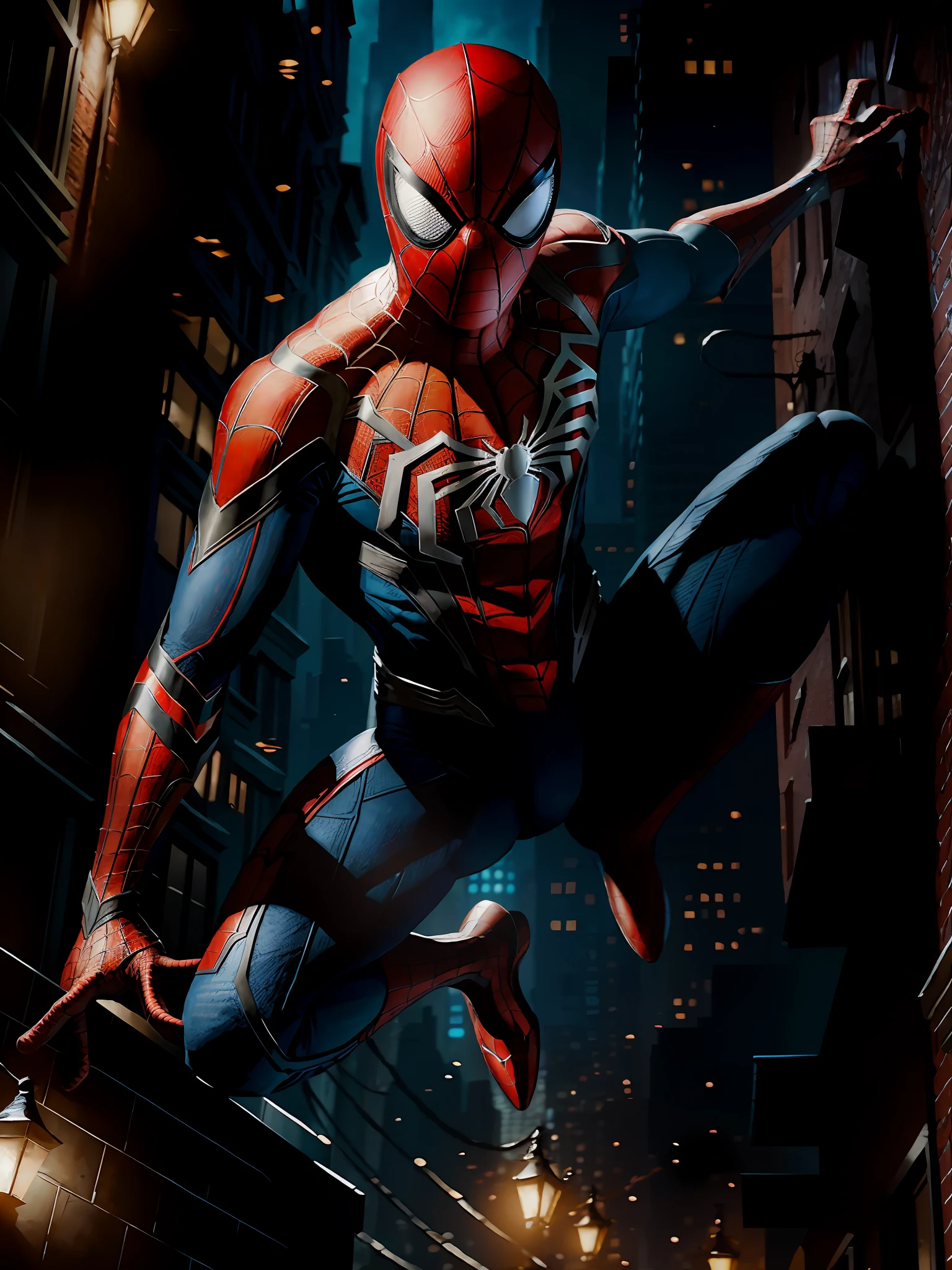 Spider-Man from Marvel, (Masterpiece: 1.1), (Best Quality: 1.1), Octane Rendering, Sharp Focus, (8k), (4k), (Masterpiece), (Best Quality), Detailed Backgrounds, Artgerm and Greg Rutkowski Drawings, Cinematic Lighting, 8K