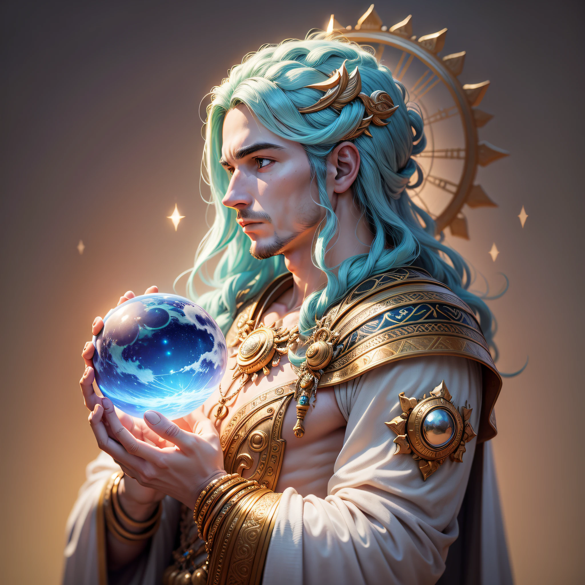 God of the planet Venus, Man with the planet Venus floating in his hands, 8k, detalhes intricados --auto --s2