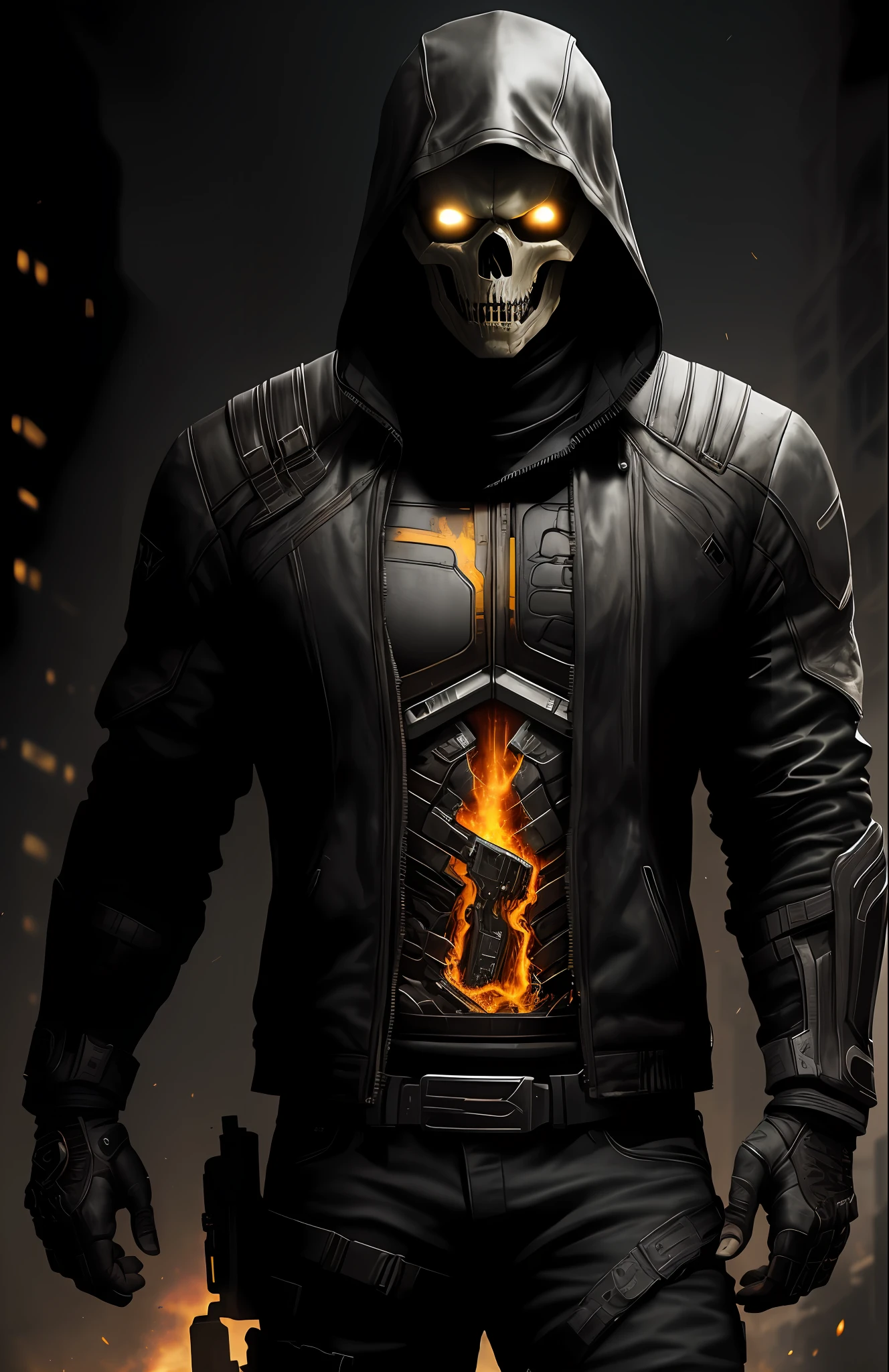 (dark shot: 1.1), epic realistic, Ghost Rider from Marvel, gradient yellow, black, brown and magenta color scheme, grunge aesthetic!!! graffiti tag wall background, art by Greg Rutkowski and artgerm, soft cinematic light, Adobe Lightroom, darkroom, HDR, intricate, highly detailed, (depth of field: 1.4), faded, (neutral colors: 1.2), (hdr: 1.4), (muted colors: 1.2), hyper-detail (artstation: 1.4), cinematic, warm light, dramatic light (complex details: 1.1)