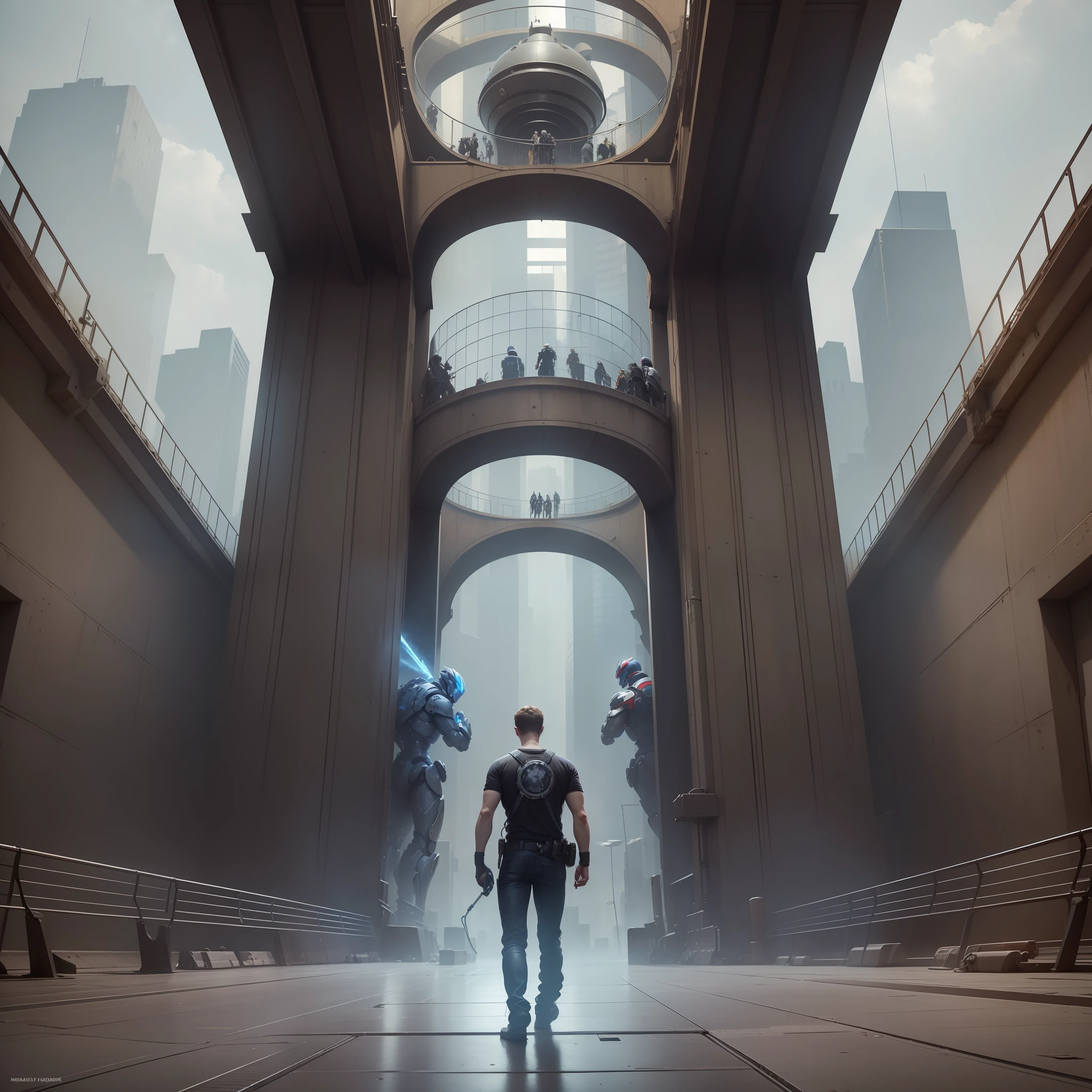 Mark Zuckerberg and Elon Musk, duel in an iron cage, wearing mechs