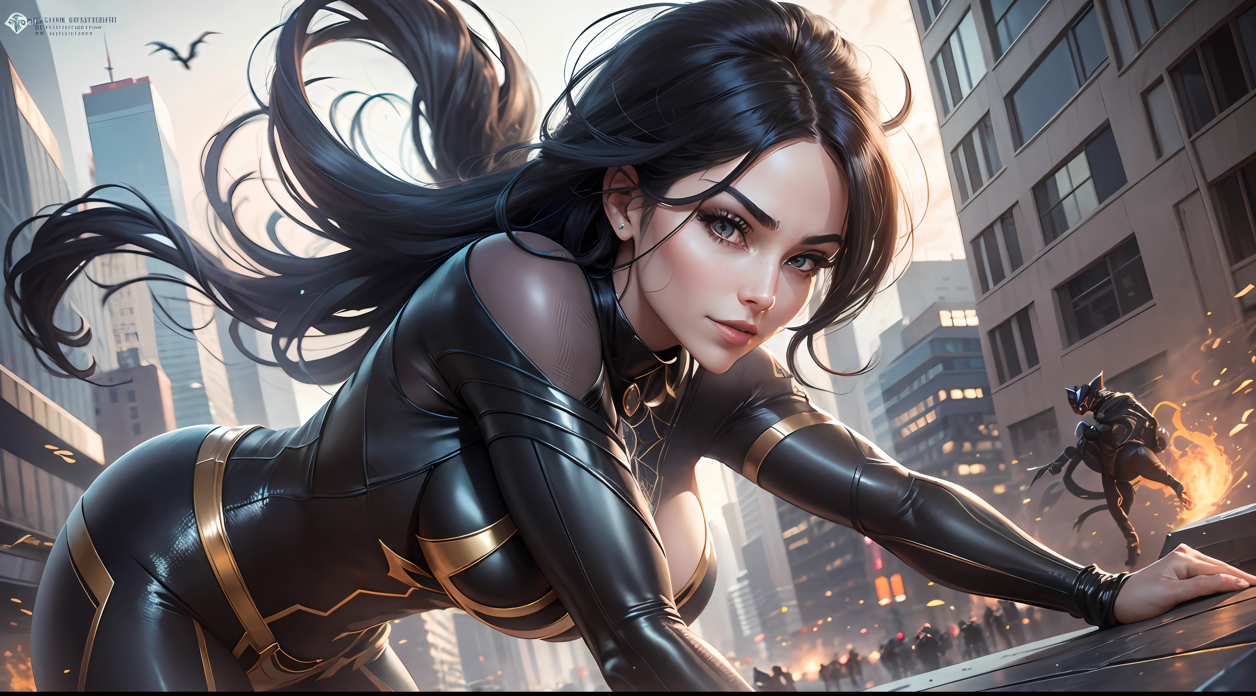 Spider Woman exudes an audacious confidence as she moves silently through the streets of the city. His agile and elegant figure is wrapped in a fair and elegant costume that accentuates his perfect curves. His mask reveals only his bright eyes and his confident smile. Her black hair flows in locks in the wind as she leaps through the buildings of the city.

Her presence is magnetic, and she exudes a powerful energy that makes her even more attractive. She is strong and courageous, always ready to face danger to protect those who need help. Her arachnid agility makes her a formidable opponent in combat, and her intelligence and cunning are her main weapons.

Despite her strength and courage, she is kind and compassionate to those who are struggling. She takes her responsibilities as a hero seriously, but is also notable for her cheerfulness and sense of humor. She is a true arachnid beauty, with a heart of gold and a brave soul.  , 8k high resolution image, hyper detailed, super realistic, intricate details --auto --s2
