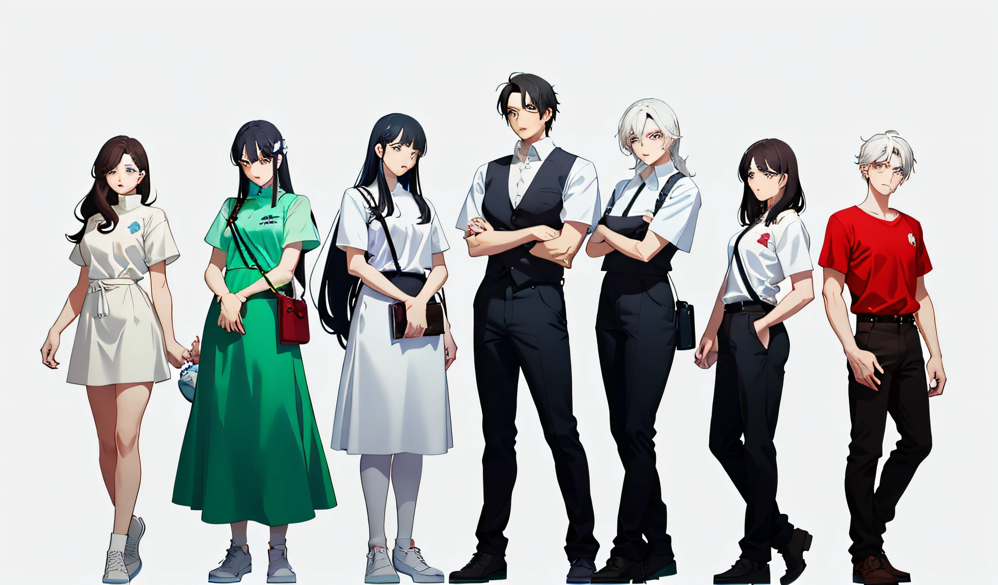 a group of cartoon characters of men and women in white shirts, official fanart, official fan art, banner, gta chinatowon art style, banchou, in the style of sachin teng, scence of slam dunk, official, official artwork, large view, inspired by Gang Hui-an, inspired by Jang Seung-eop, smoth, cartoonish and simplistic