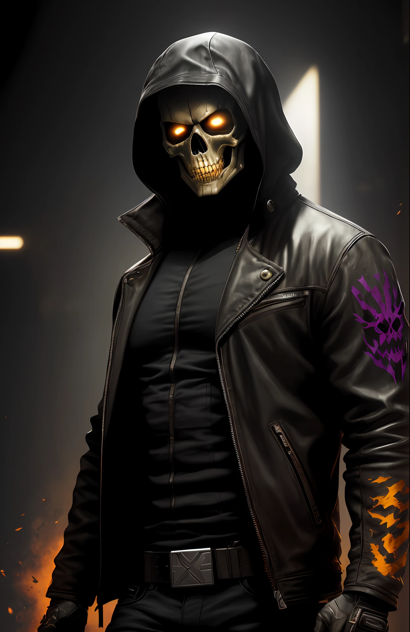 (dark shot: 1.1), epic realistic, Ghost Rider from Marvel, gradient yellow, black, brown and magenta color scheme, grunge aesthetic!!! graffiti tag wall background, art by Greg Rutkowski and artgerm, soft cinematic light, Adobe Lightroom, darkroom, HDR, intricate, highly detailed, (depth of field: 1.4), faded, (neutral colors: 1.2), (hdr: 1.4), (muted colors: 1.2), hyper-detail (artstation: 1.4), cinematic, warm light, dramatic light (complex details: 1.1)