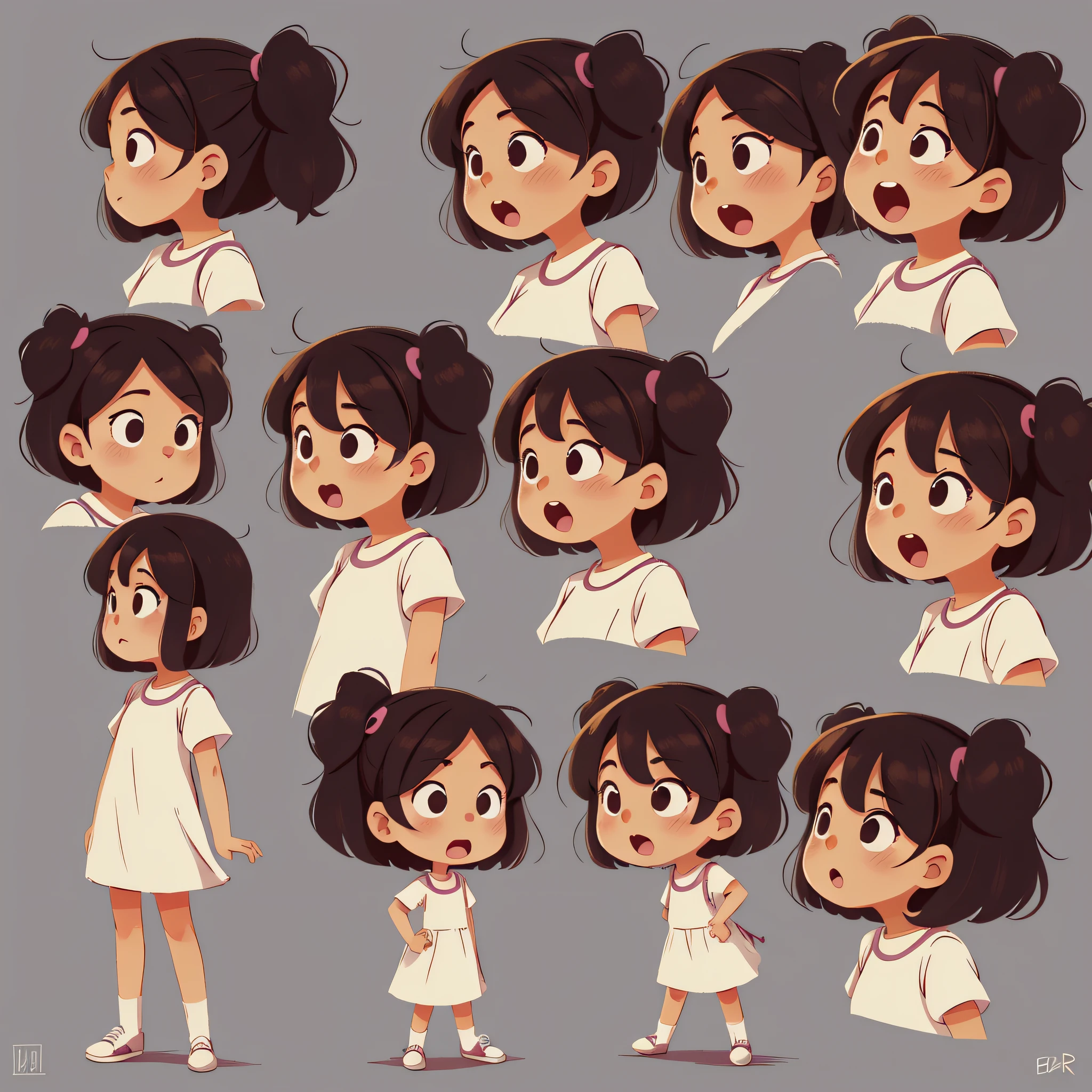 a simple cartoon girl various expression
