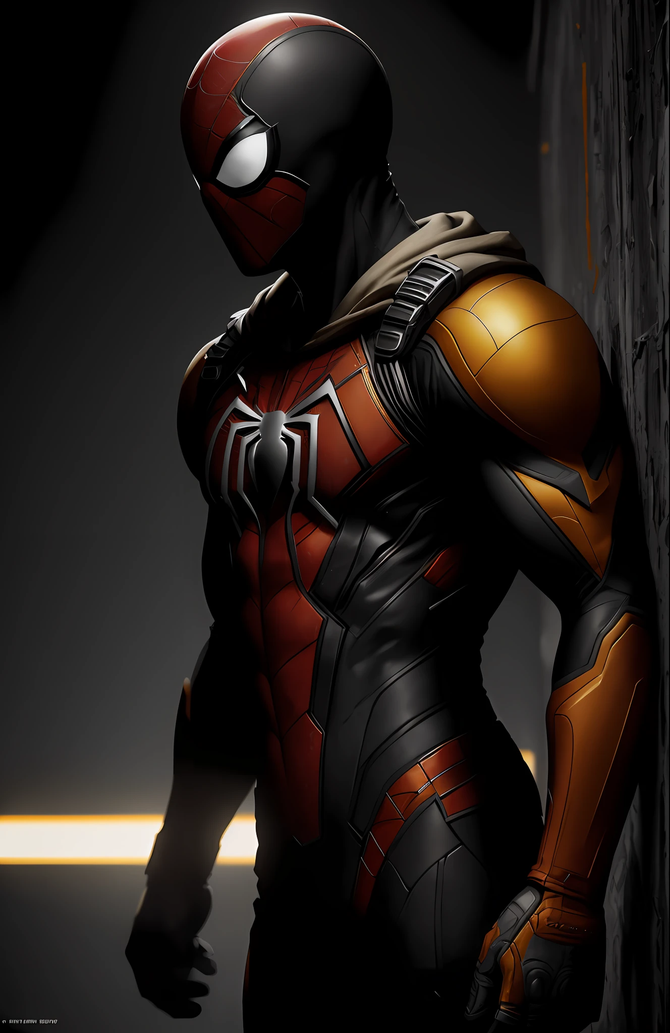 (dark shot: 1.1), epic realistic, White Spider-Man from Marvel, yellow gradient, black, brown and purple color scheme, grunge aesthetic!!! graffiti tag wall background, art by Greg Rutkowski and artgerm, soft cinematic light, Adobe Lightroom, darkroom, HDR, intricate, highly detailed, (depth of field: 1.4), faded, (neutral colors: 1.2), (hdr: 1.4), (muted colors: 1.2), hyper-detail (artstation: 1.4), cinematic, warm light, dramatic light (complex details: 1.1)