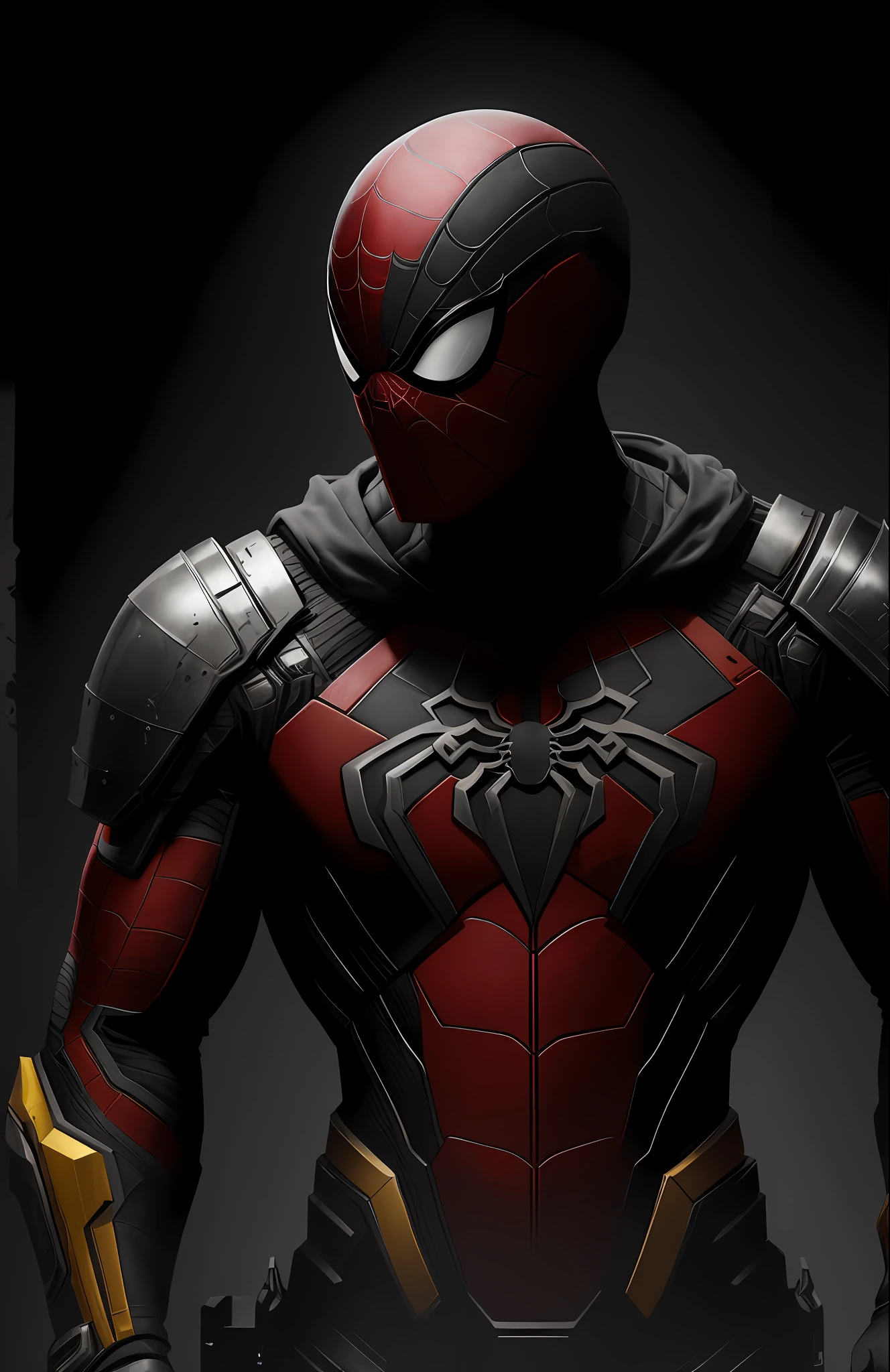 (dark shot: 1.1), epic realistic, Armor Spider-Man from Marvel, gradient yellow, black, brown and purple color scheme, grunge aesthetic!!! graffiti tag wall background, art by Greg Rutkowski and artgerm, soft cinematic light, Adobe Lightroom, darkroom, HDR, intricate, highly detailed, (depth of field: 1.4), faded, (neutral colors: 1.2), (hdr: 1.4), (muted colors: 1.2), hyper-detail (artstation: 1.4), cinematic, warm light, dramatic light (complex details: 1.1)