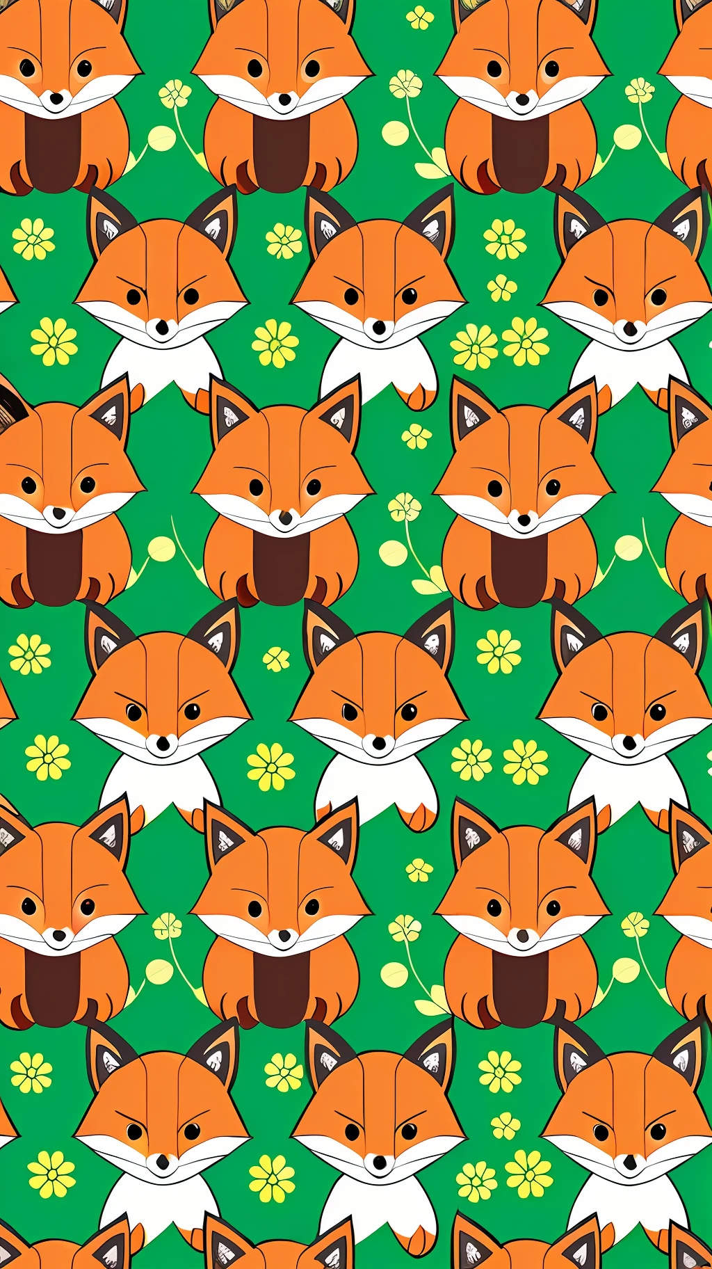 seamless wallpaper pattern. Foxes(chibi style), colorful, printing, design, light green funfa, seamless, ornament. --auto --s2