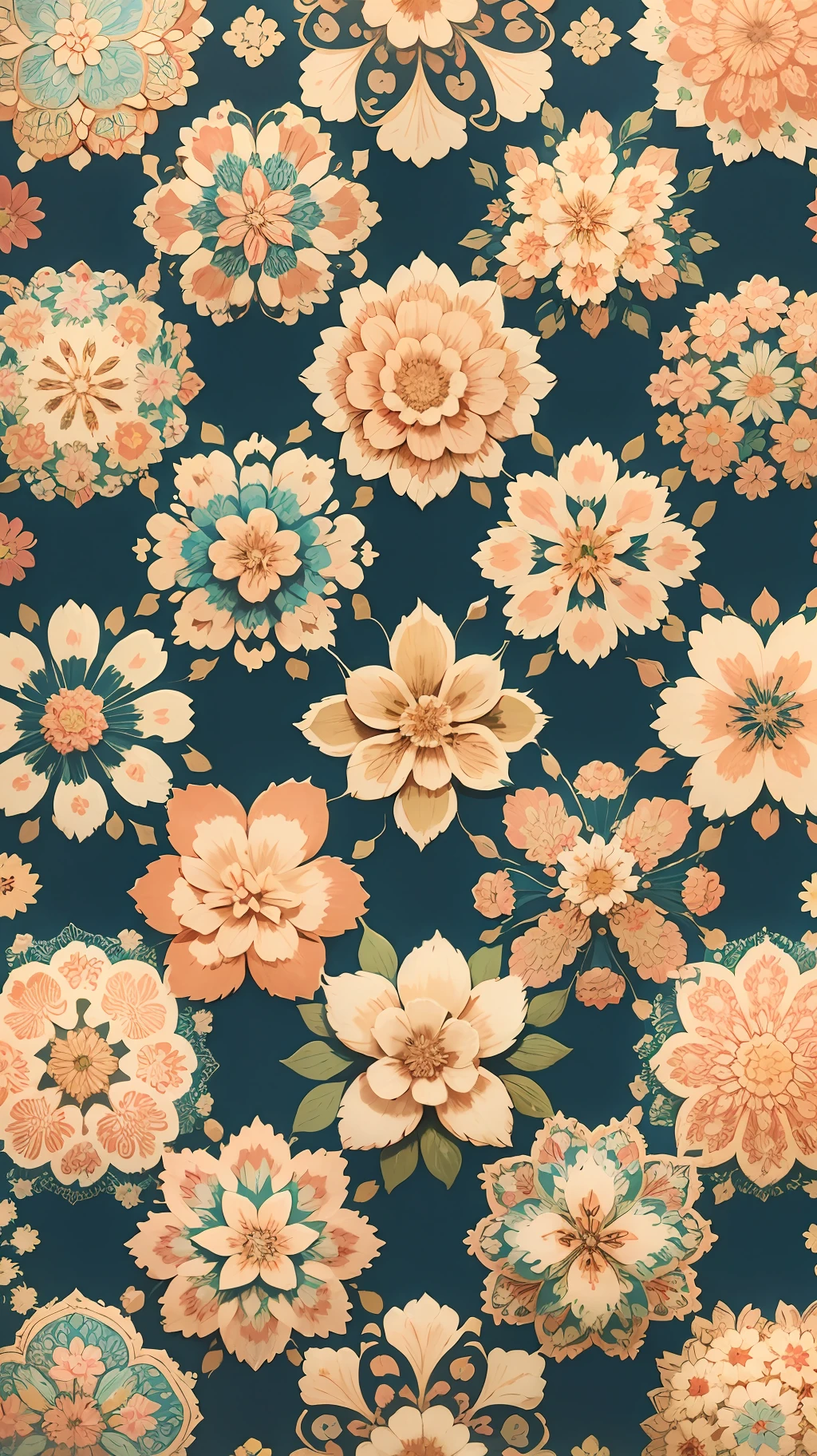 Vintage seamless wallpaper pattern. floral, colorful, printing, design, white, seamless, tileable, ornament. --auto --s2