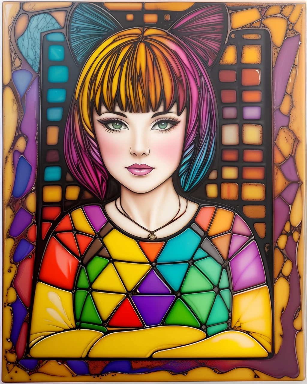 Best quality encaustic art with vibrant checkered patterns. Hot, thick melted wax blends into a beautiful multi-color masterpiece. --auto --s2