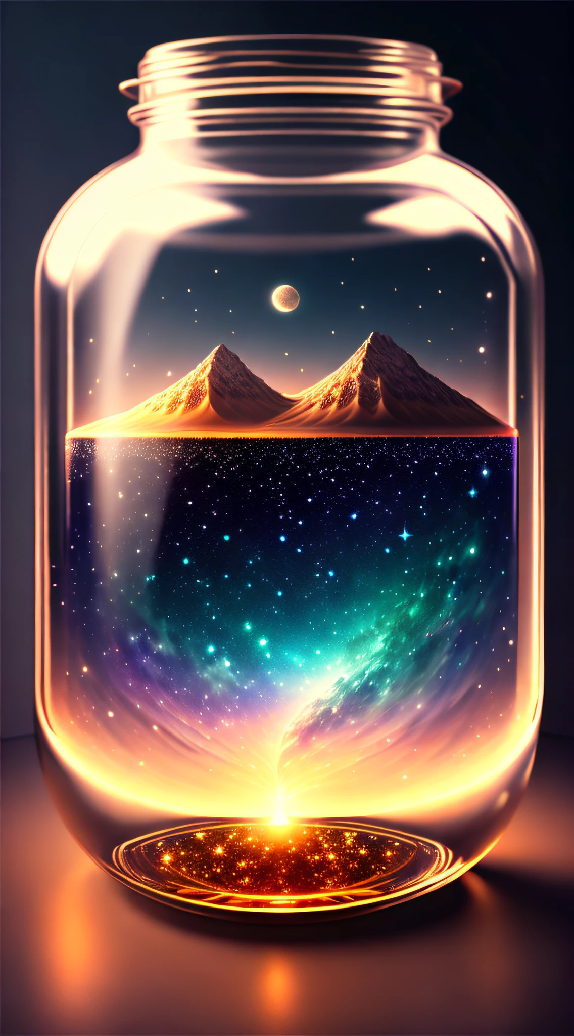 The entire universe is contained in a glass jar, ultra-realistic, ultra-detailed, dramatic lighting, 4K