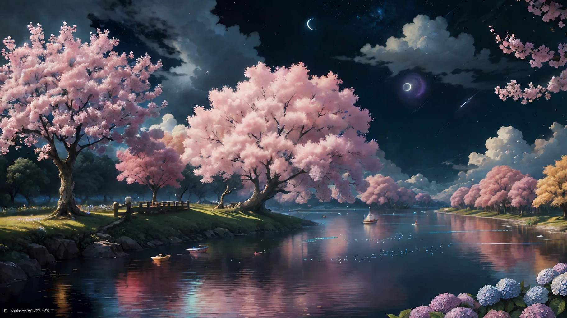 paint (strokes)+, atmosphere, intricate, clouds, aspect ratio 1:1, raytracing, Bokeh, smooth, (colorful), (detailed complex busy background: 0.8), hydrangea, repair drones, (night:1.4), Sharp Eyeliner, intricate details, hand on Chinese sword, beautiful, flat illustration, scenery, detail love, (ultra-detailed), day, photon mapping, ((intricate details)), ship wake, (The Peach Tree), crowd,