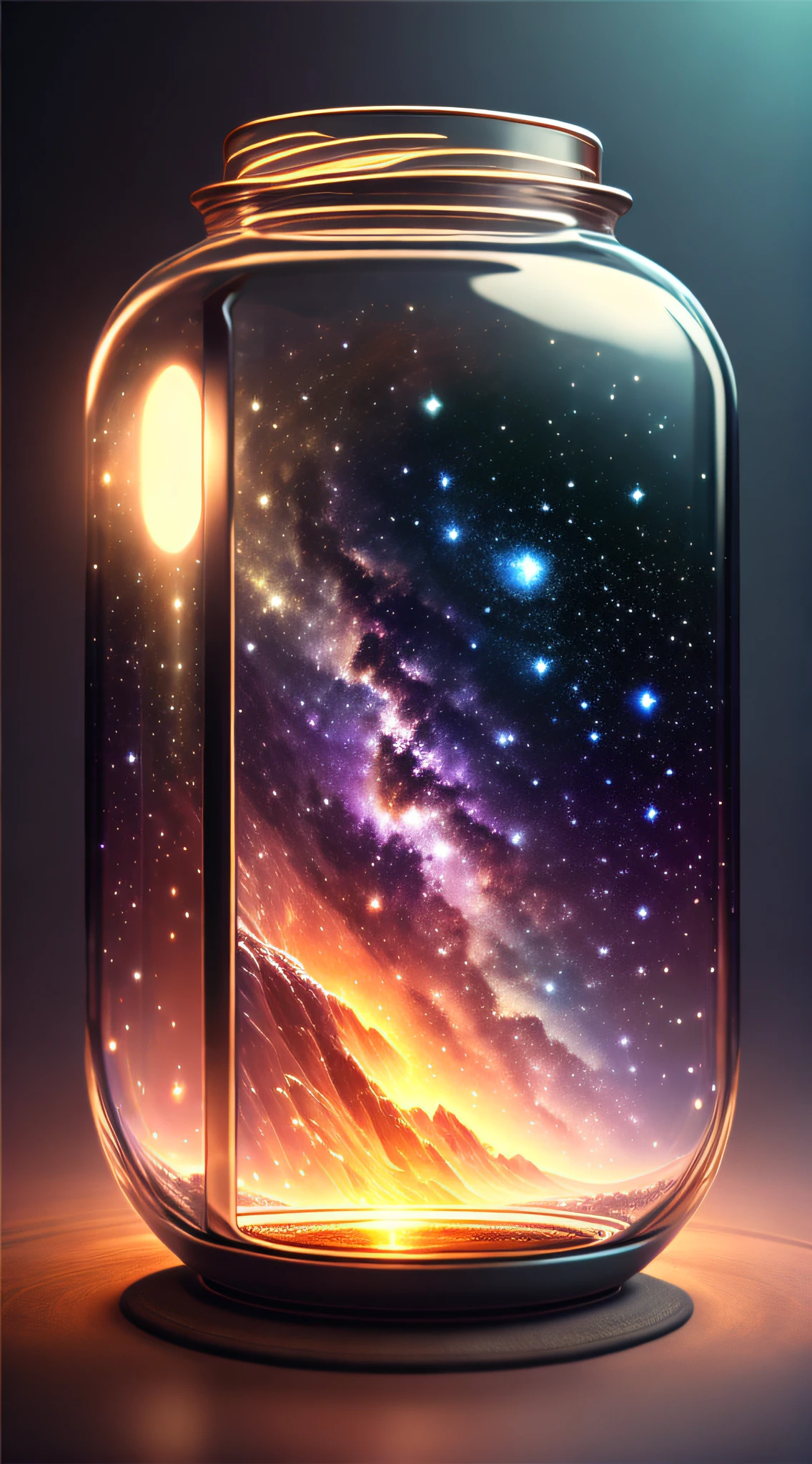 The entire universe is contained in a glass jar, ultra-realistic, ultra-detailed, dramatic lighting, 4K