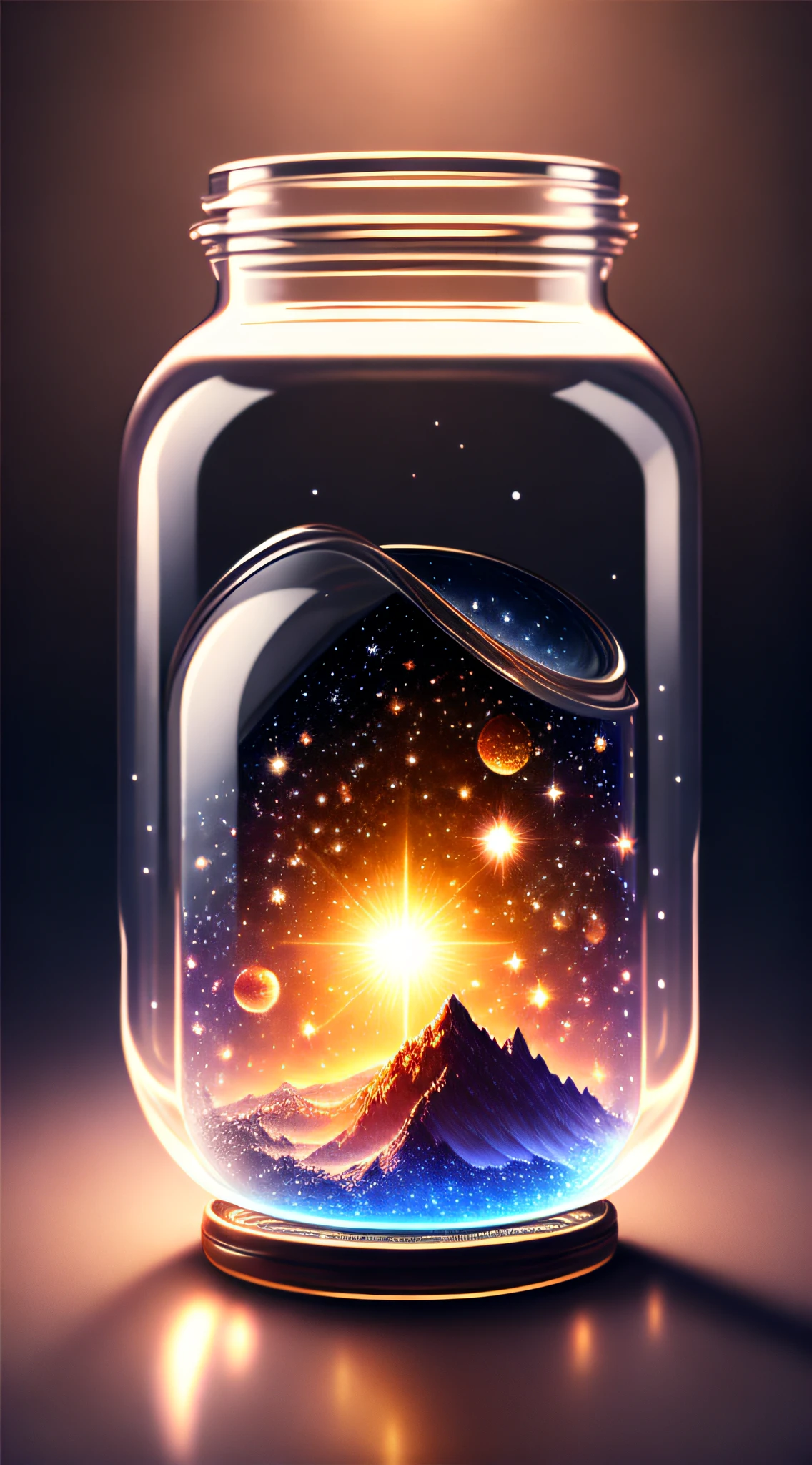 The entire universe is contained in a glass jar, ultra-realistic, ultra-detailed, dramatic lighting, 4K