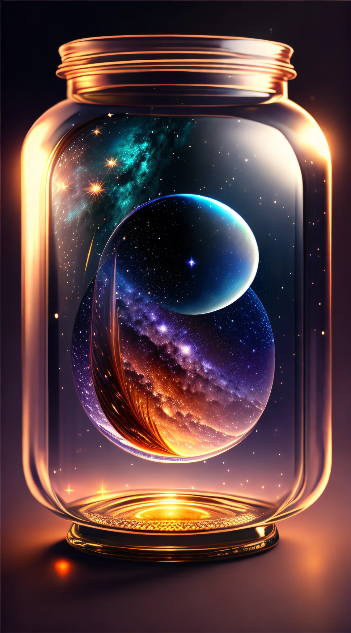 The entire universe is contained in a glass jar, ultra-realistic, ultra-detailed, dramatic lighting, 4K