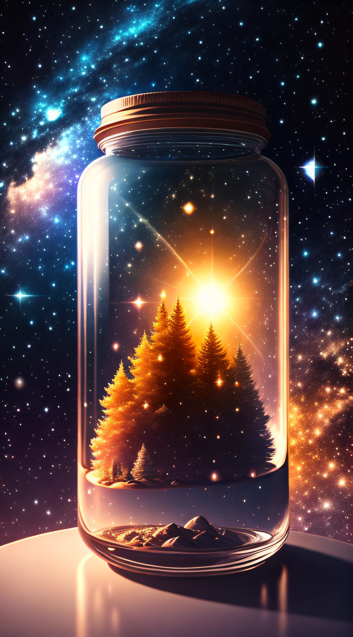 The entire universe is contained in a glass jar, ultra-realistic, ultra-detailed, dramatic lighting, 4K
