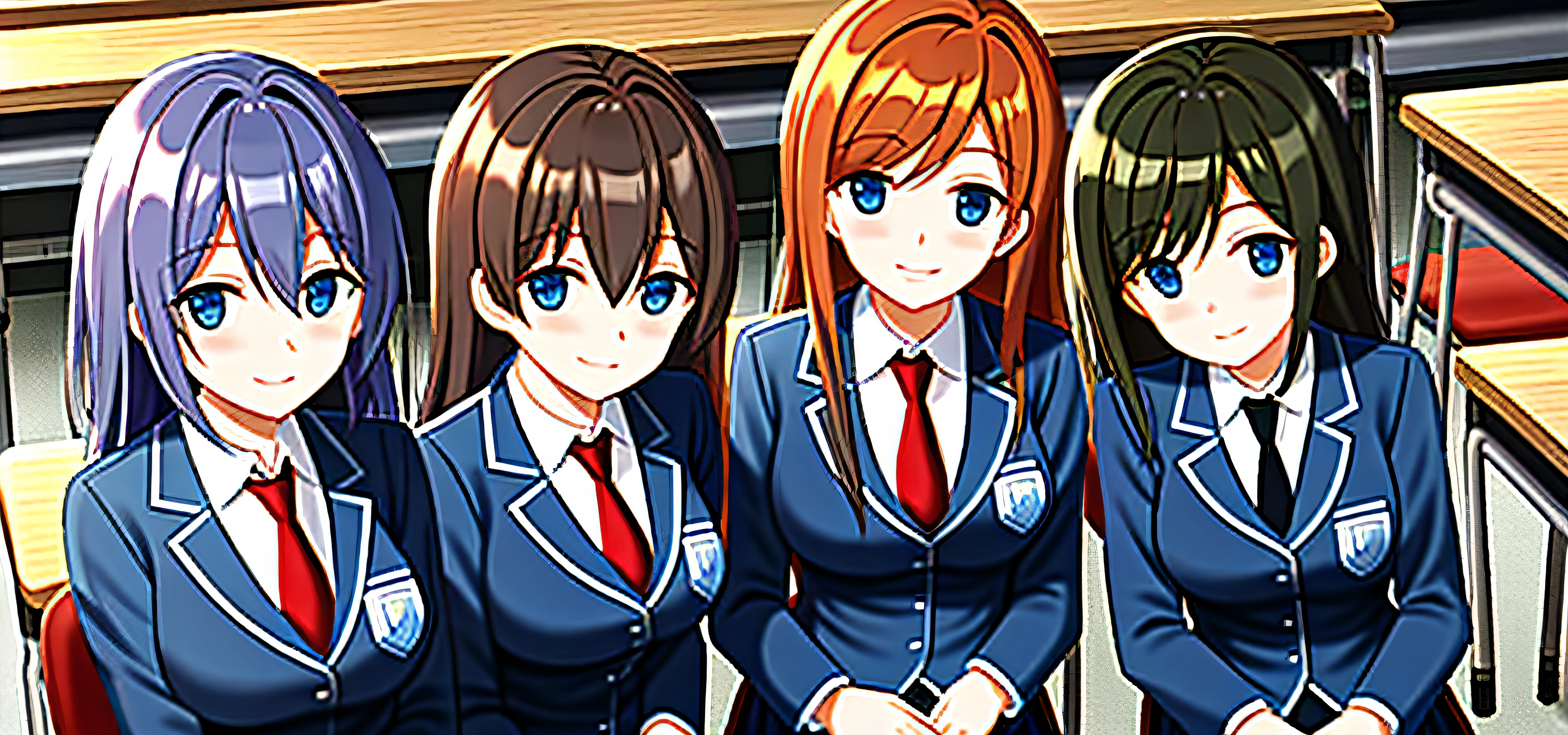 best quality, a group of girls sitting together in the classroom