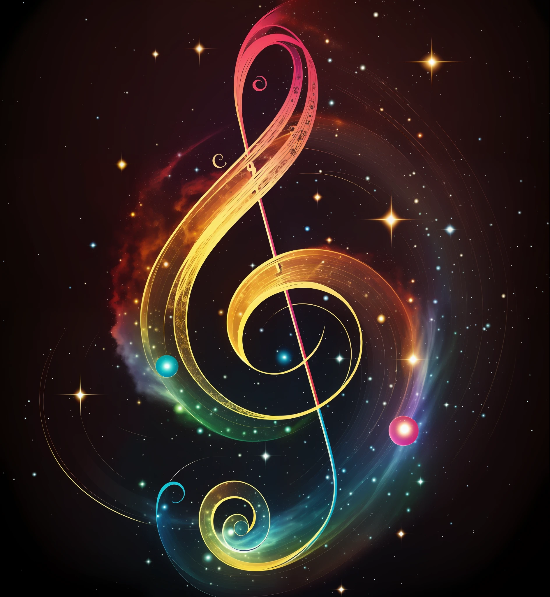 An multicolor Treble clef floating in space