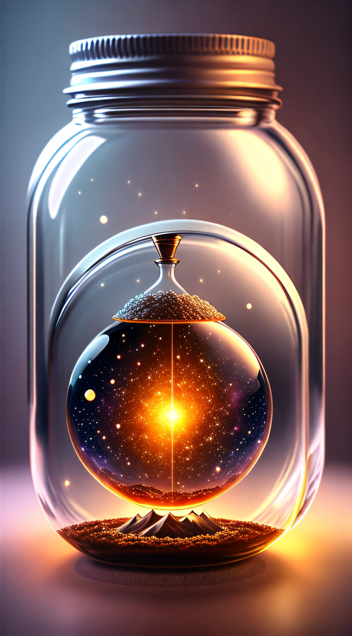 The entire universe is contained in a glass jar, ultra-realistic, ultra-detailed, dramatic lighting, 4K