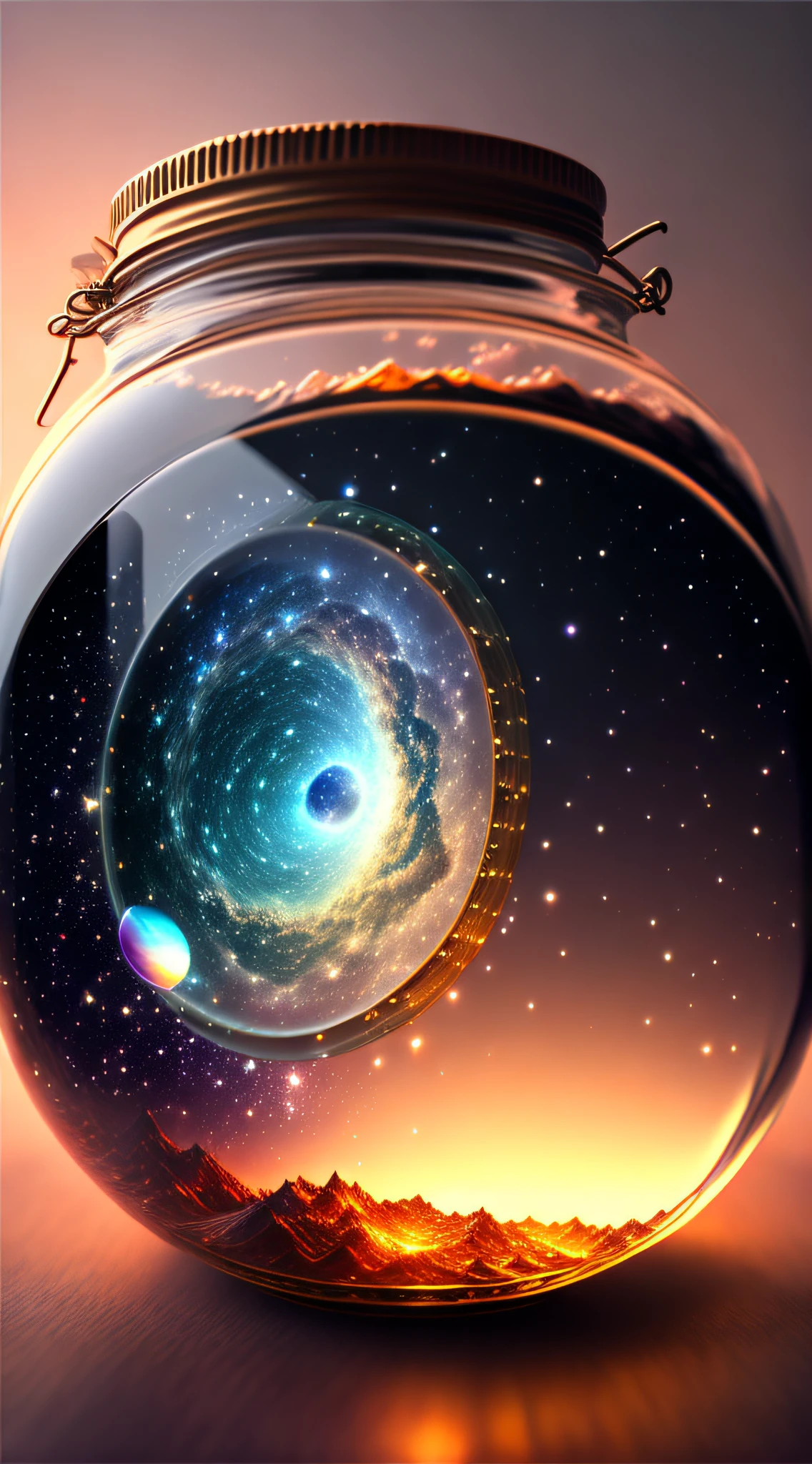 The entire universe is contained in a glass jar, ultra-realistic, ultra-detailed, dramatic lighting, 4K