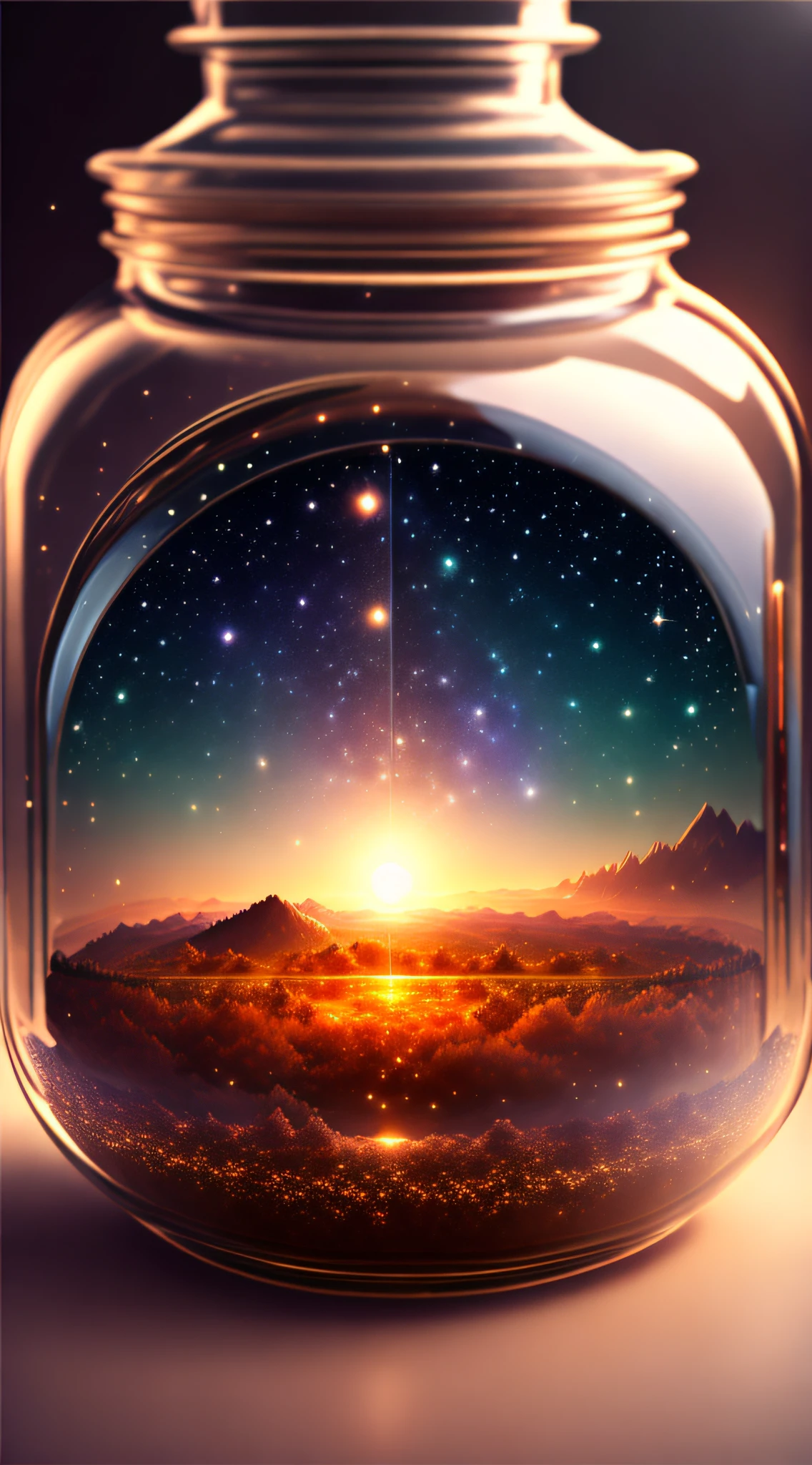 The entire universe is contained in a glass jar, ultra-realistic, ultra-detailed, dramatic lighting, 4K