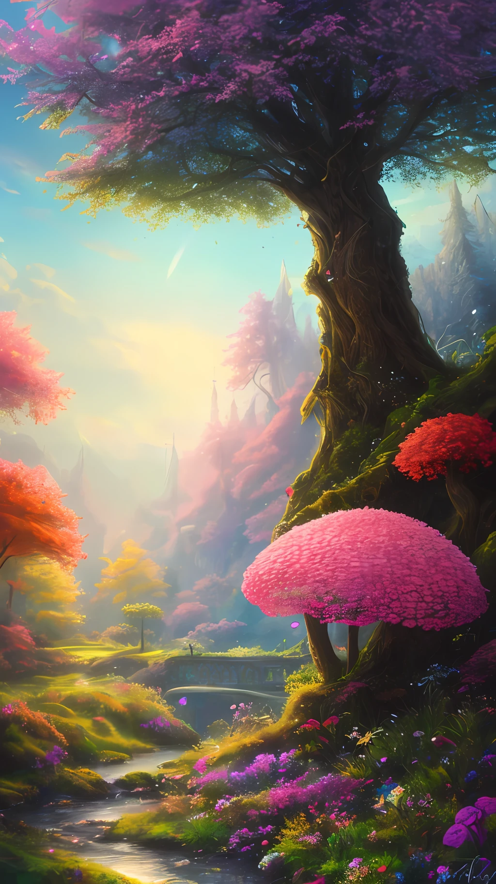 masterpiece, best quality, high quality,extremely detailed CG unity 8k wallpaper, An enchanting and dreamy scene of a fantasy forest, with towering trees, glowing mushrooms, and hidden fairy glens, creating a sense of mystique and enchantment, artstation, digital illustration, intricate, trending, pastel colors, oil paiting, award winning photography, Bokeh, Depth of Field, HDR, bloom, Chromatic Aberration ,Photorealistic,extremely detailed, trending on artstation, trending on CGsociety, Intricate, High Detail, dramatic, art by midjourney