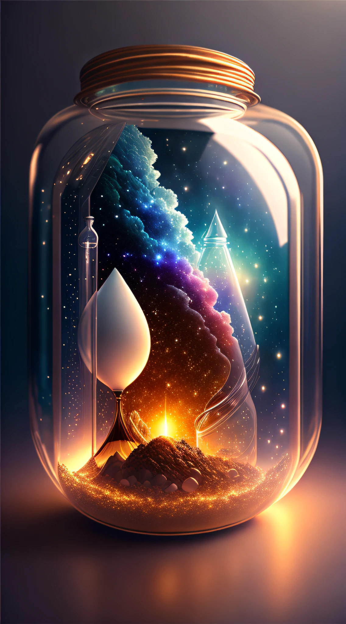 The entire universe is contained in a glass jar, ultra-realistic, ultra-detailed, dramatic lighting, 4K