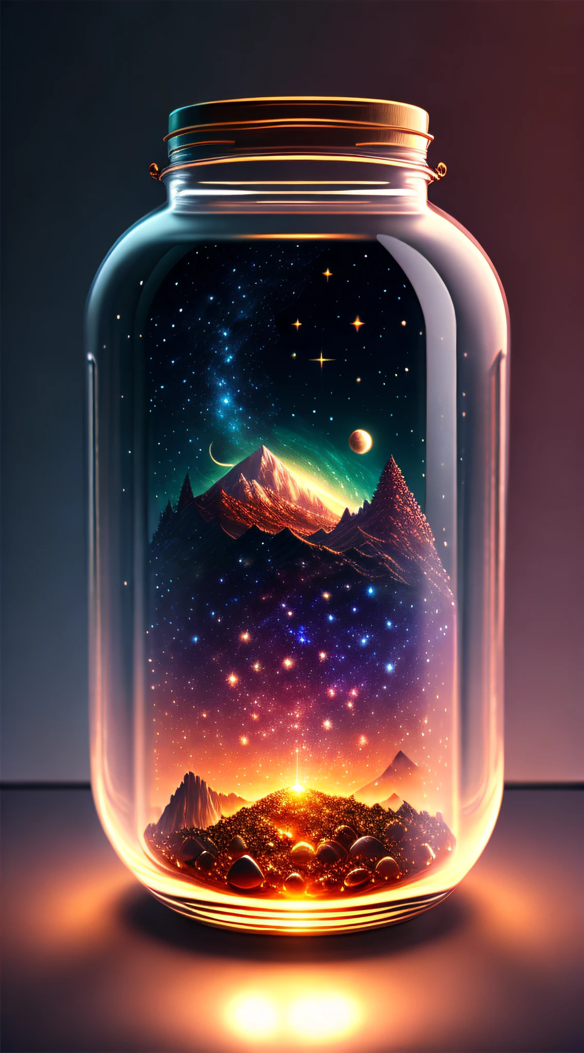 The entire universe is contained in a glass jar, ultra-realistic, ultra-detailed, dramatic lighting, 4K