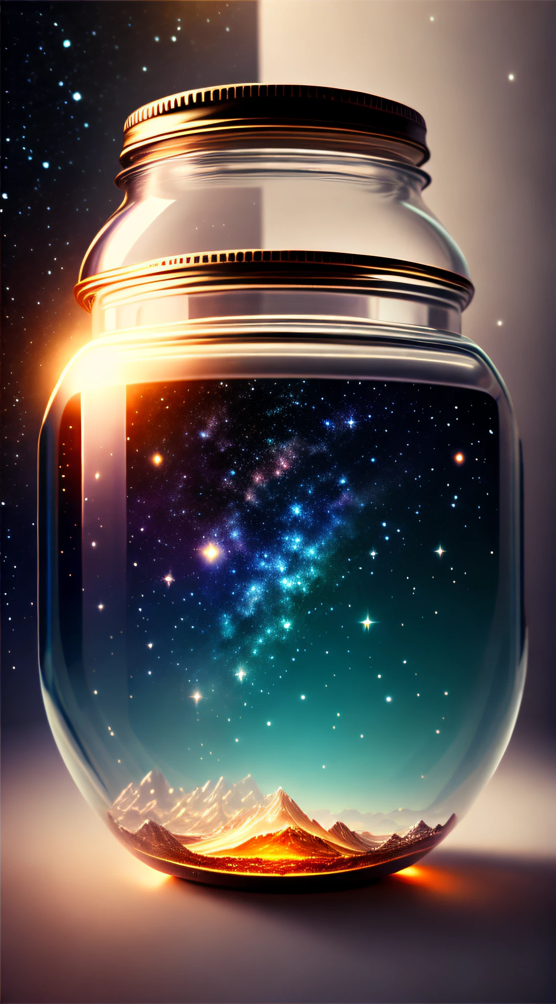 The entire universe is contained in a glass jar, ultra-realistic, ultra-detailed, dramatic lighting, 4K