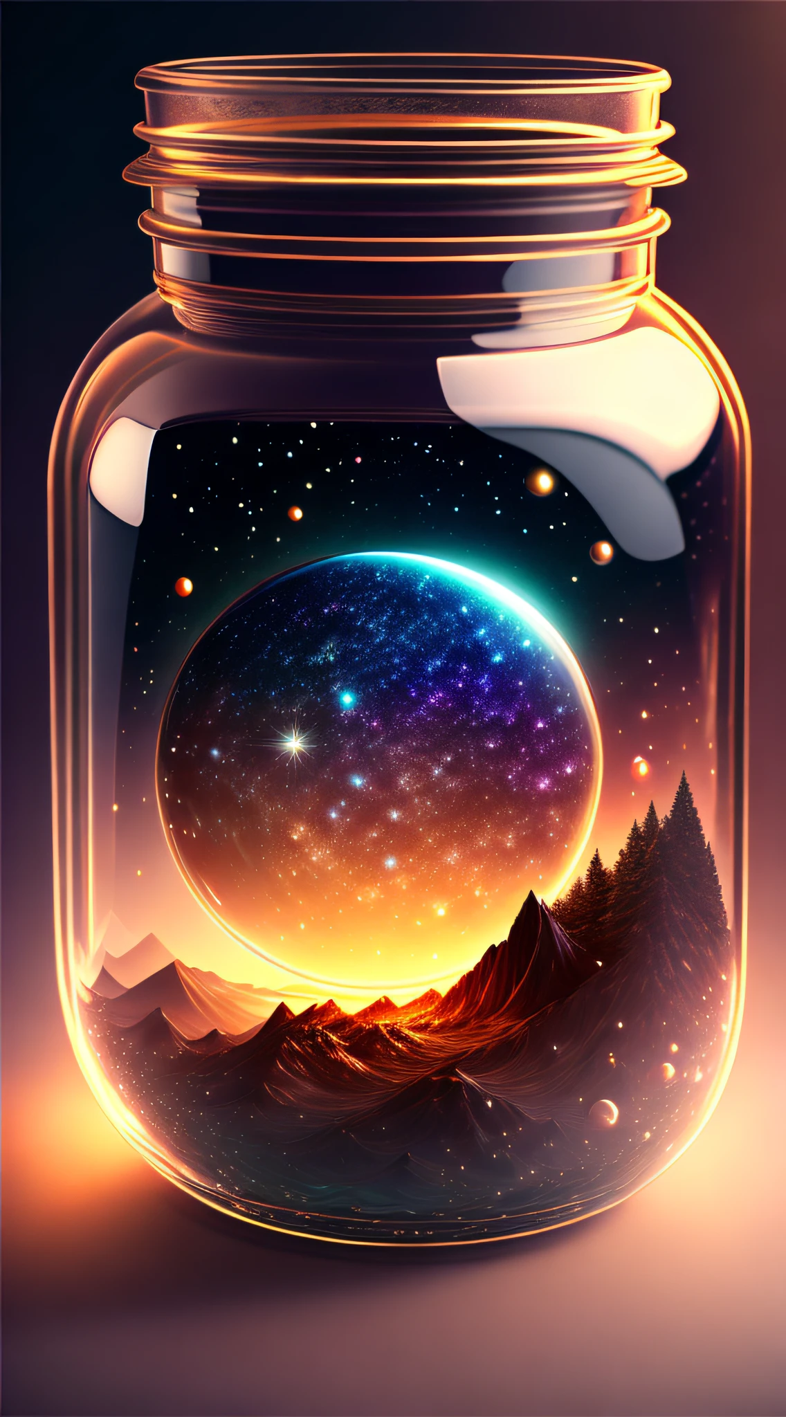 The entire universe is contained in a glass jar, ultra-realistic, ultra-detailed, dramatic lighting, 4K