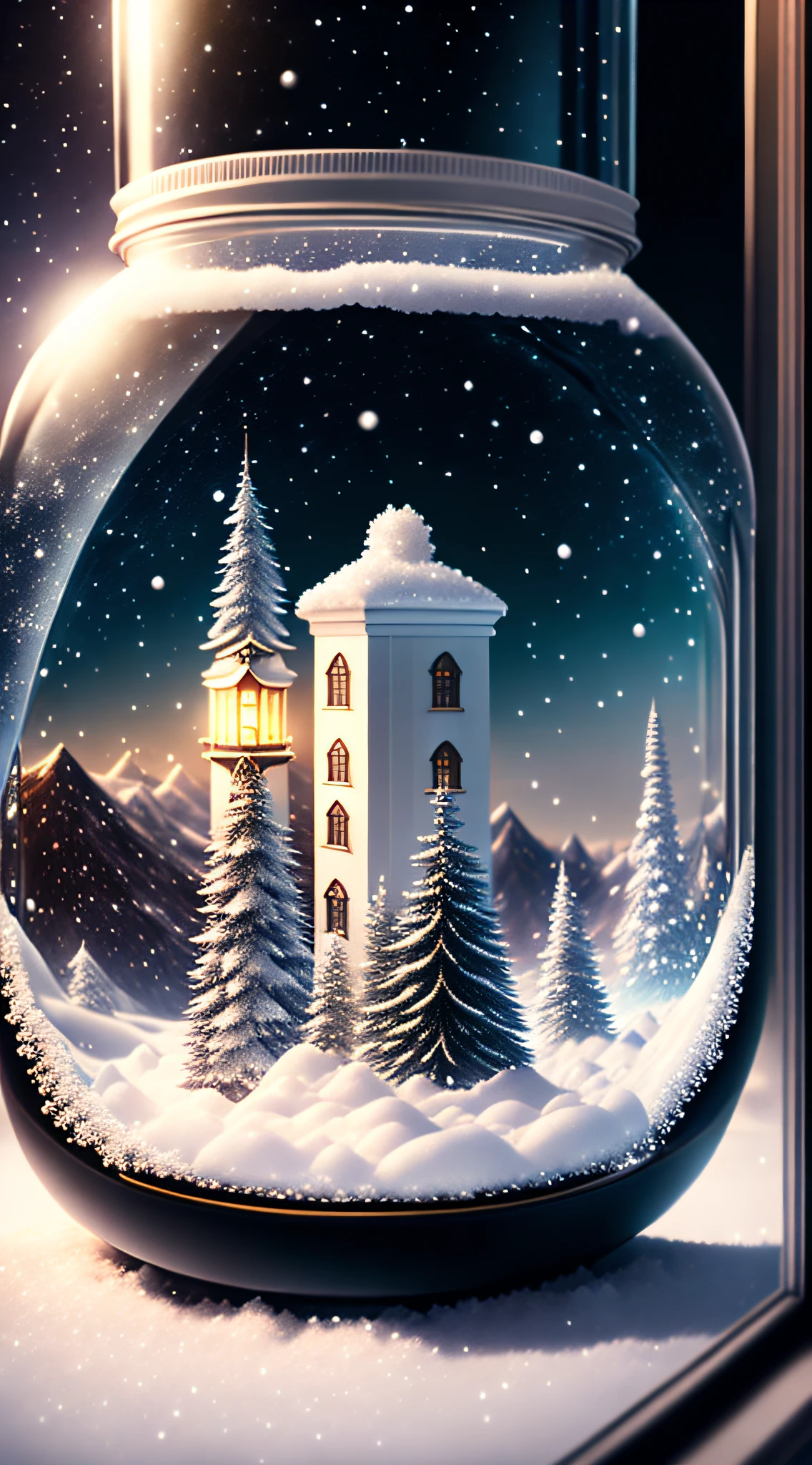 The entire universe is contained in a glass jar, ultra-realistic, ultra-detailed, dramatic lighting, 4k, snow-white environment