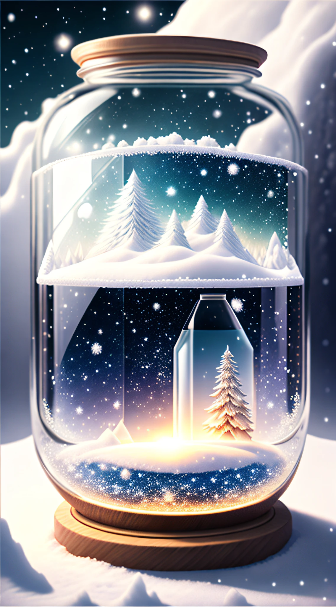The entire universe is contained in a glass jar, ultra-realistic, ultra-detailed, dramatic lighting, 4k, snow-white environment