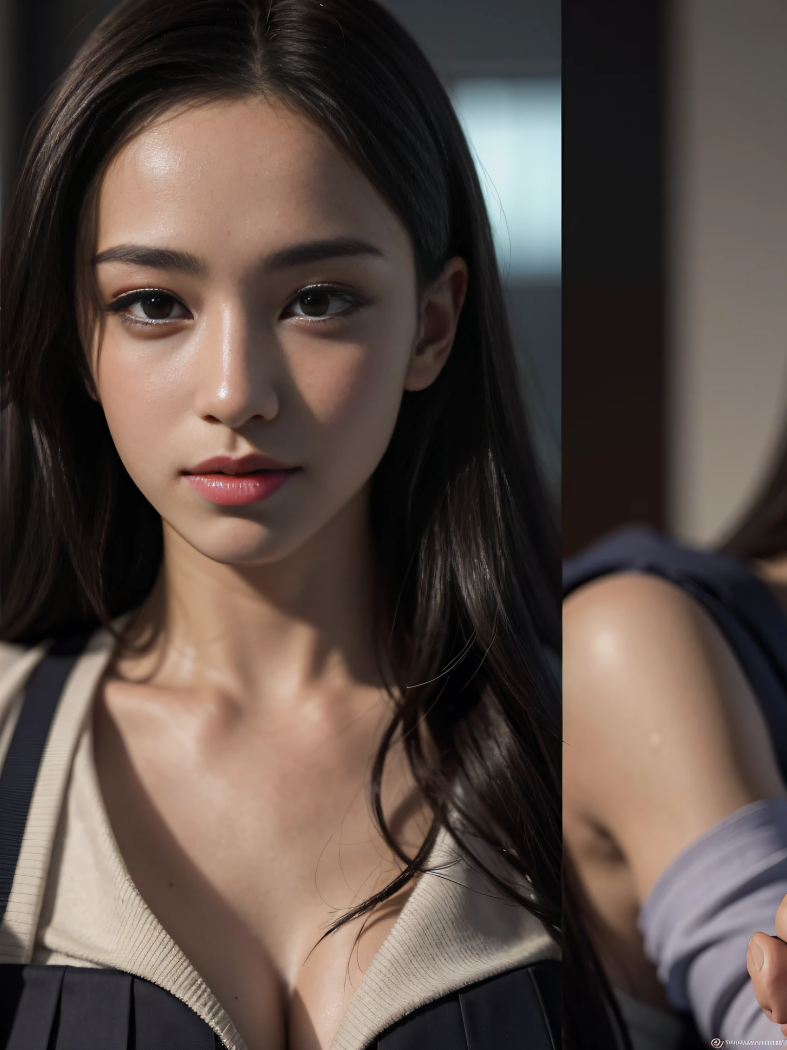 Top Quality, Masterpiece, Ultra High Resolution, (Photorealistic: 1.4), Raw Photo, (Perfect Body Shape), DSLR, Soft Lighting, High Quality, Film Grain, Fujifilm XT3, Mobile Phone Camera JVC GC-QX5HD, 50mm Lens, Panorama, Backlight, HDR, Hyperrealistic, Color Grade, Dynamic Pose, 1 Girl, Hip up, solo, high school, student, uniform, sailor color, bobby socks, pleated skirt, daytime, street, deep shadow, discreet, cold light 12000K \ street, store state, akihabara, \full body,