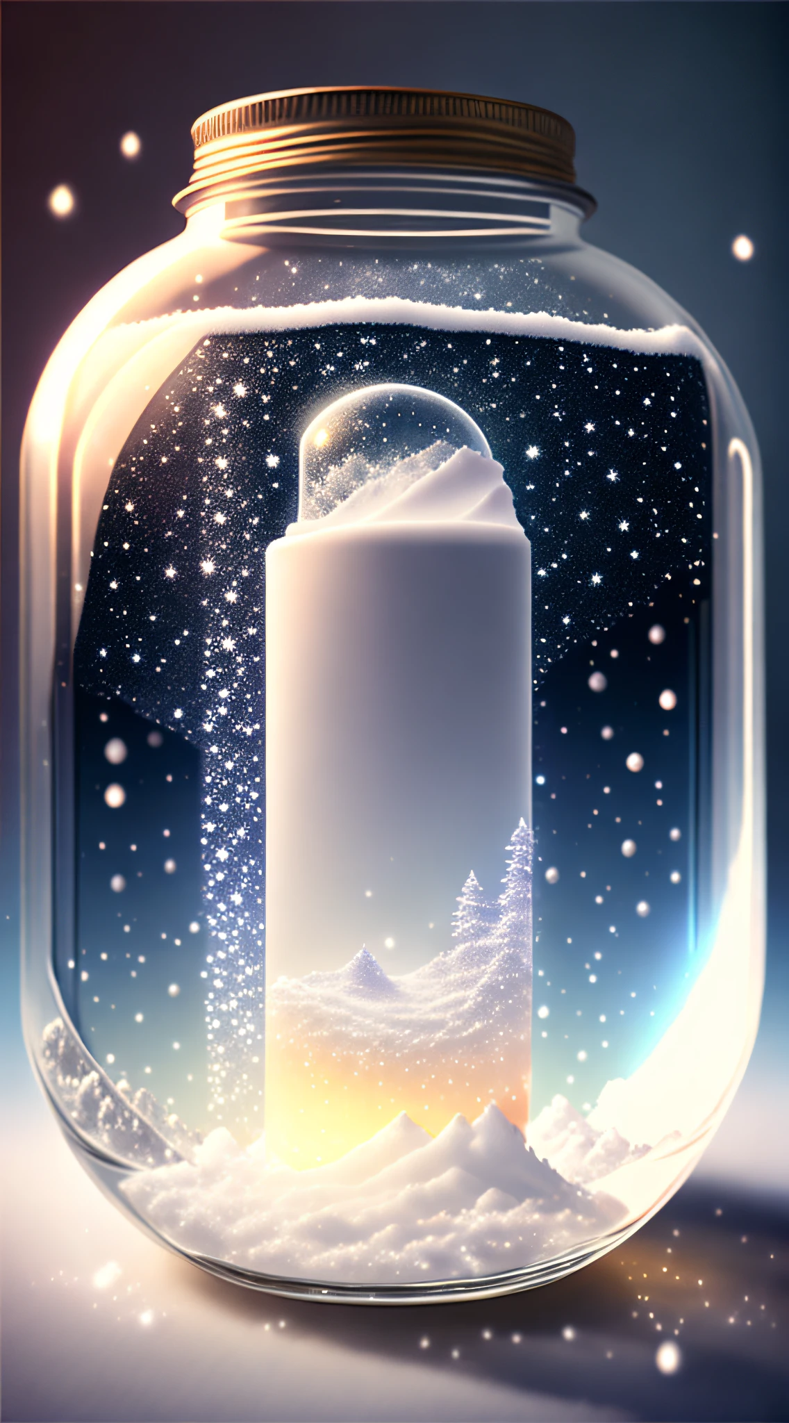 The entire universe is contained in a glass jar, ultra-realistic, ultra-detailed, dramatic lighting, 4k, snow-white environment
